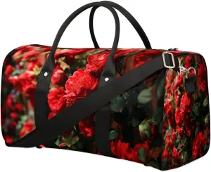 Valentine's Day Rose Travel Duffel Bag for Women Men Waterproof Foldable Overnight Weekender Bag Large Capacity Sports Gym Bag