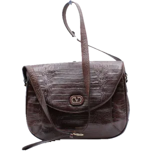 Valentino Garavani Crocodile Embossed Brown VSLING Leather Crossbody Bag
