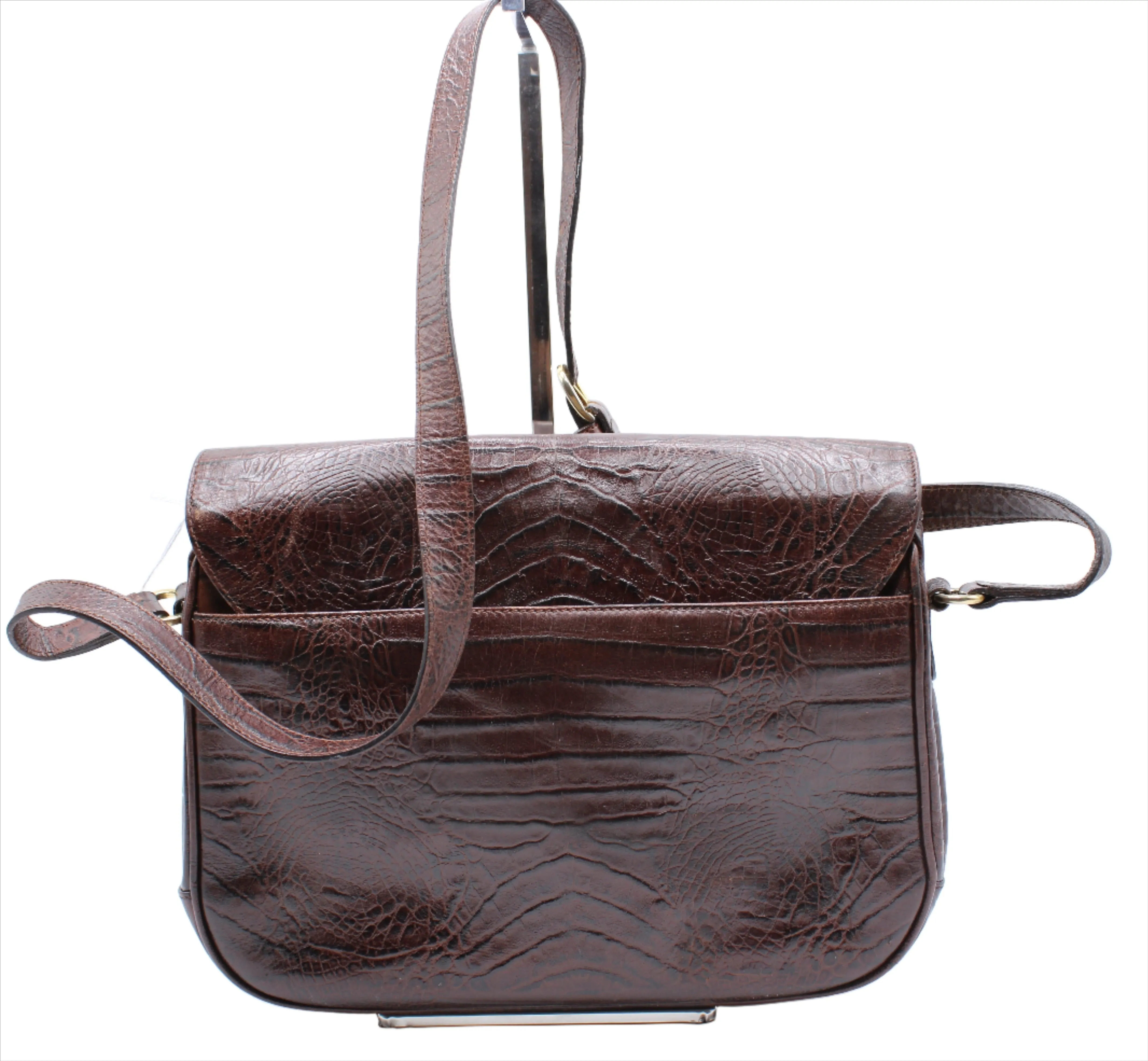 Valentino Garavani Crocodile Embossed Brown VSLING Leather Crossbody Bag