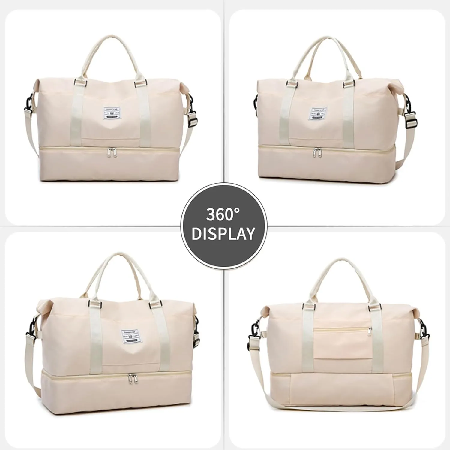 Valleycomfy Travel Duffel Bags with Shoes Compartment,Large Travel Duffel Bag,Weekender Overnight Bag with Toiletry Bag,Beige