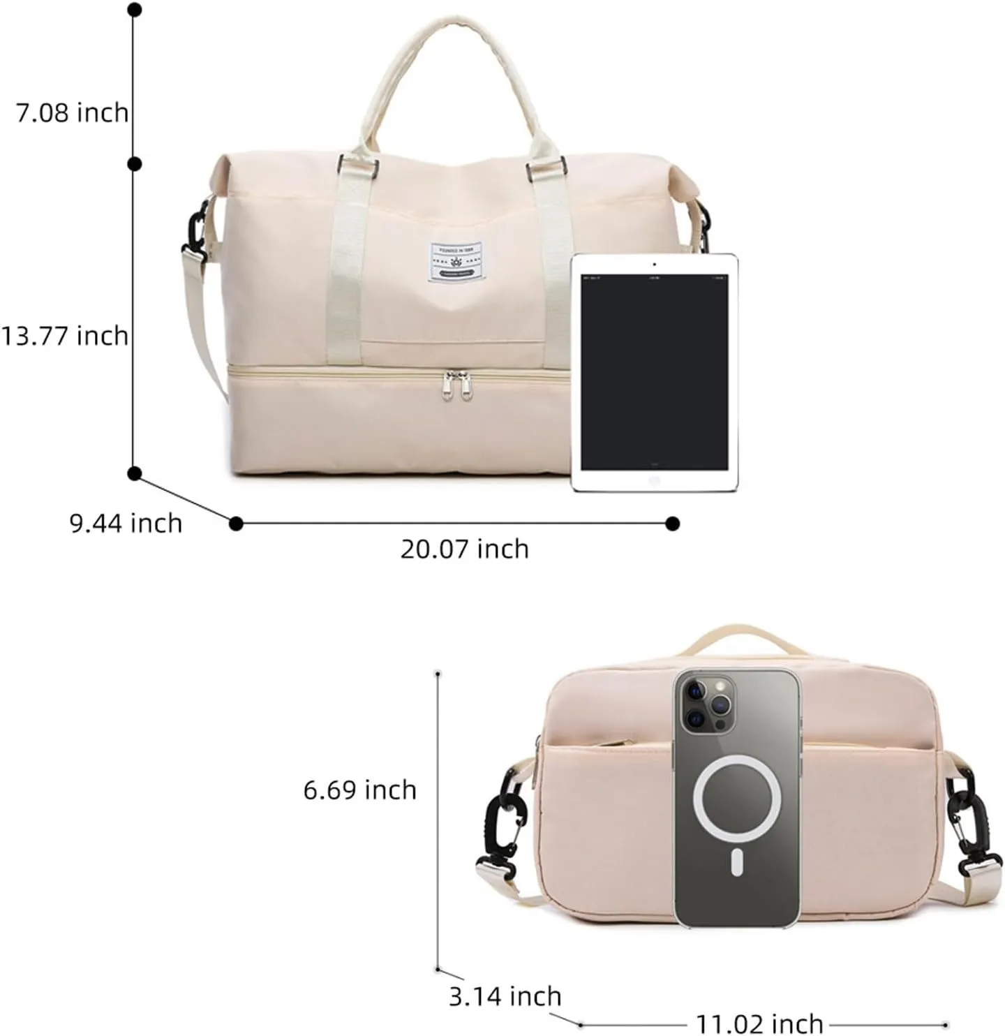 Valleycomfy Travel Duffel Bags with Shoes Compartment,Large Travel Duffel Bag,Weekender Overnight Bag with Toiletry Bag,Beige