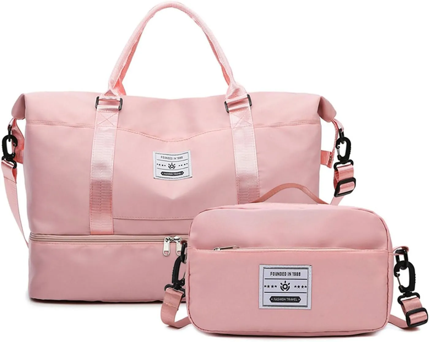 Valleycomfy Travel Duffel Bags with Shoes Compartment,Large Travel Duffel Bag,Weekender Overnight Bag with Toiletry Bag,Pink