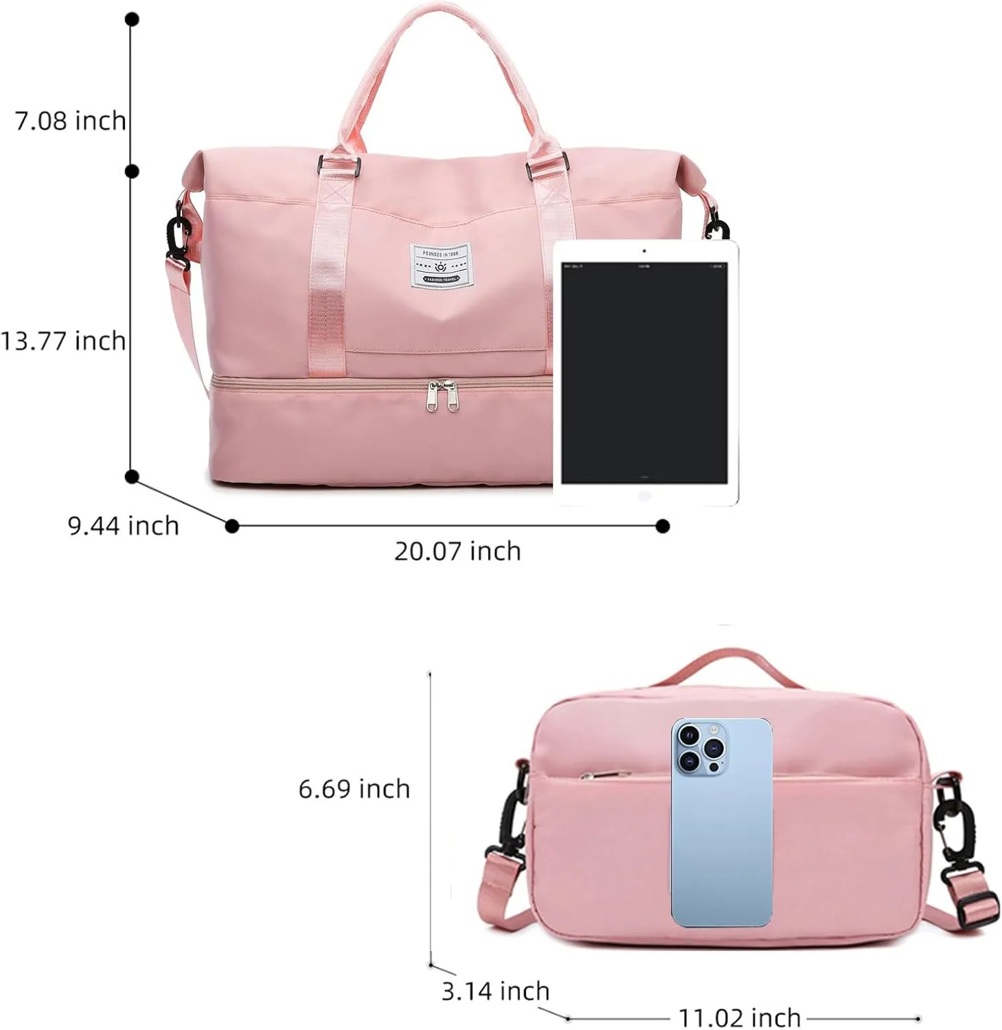 Valleycomfy Travel Duffel Bags with Shoes Compartment,Large Travel Duffel Bag,Weekender Overnight Bag with Toiletry Bag,Pink