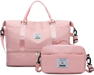 Valleycomfy Travel Duffel Bags with Shoes Compartment,Large Travel Duffel Bag,Weekender Overnight Bag with Toiletry Bag,Pink