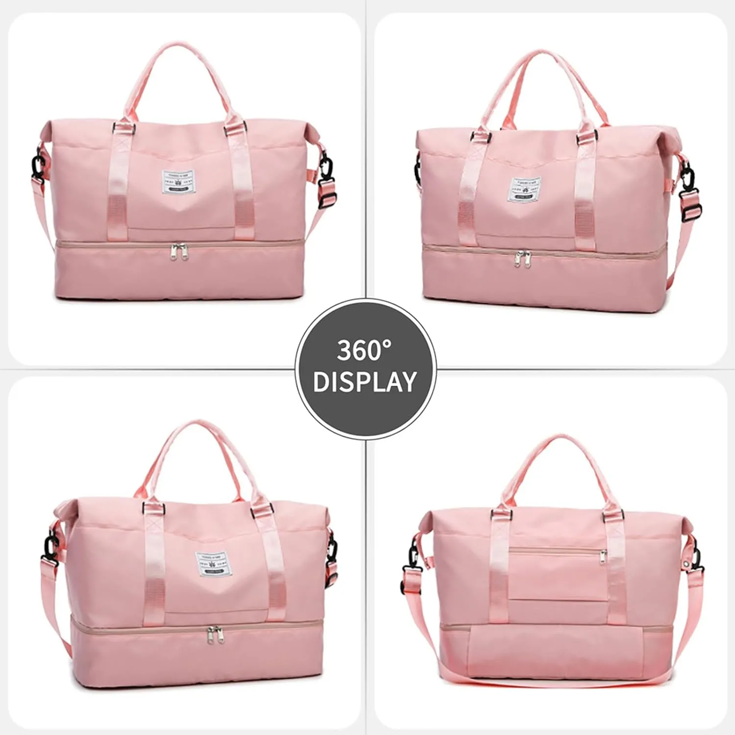 Valleycomfy Travel Duffel Bags with Shoes Compartment,Large Travel Duffel Bag,Weekender Overnight Bag with Toiletry Bag,Pink