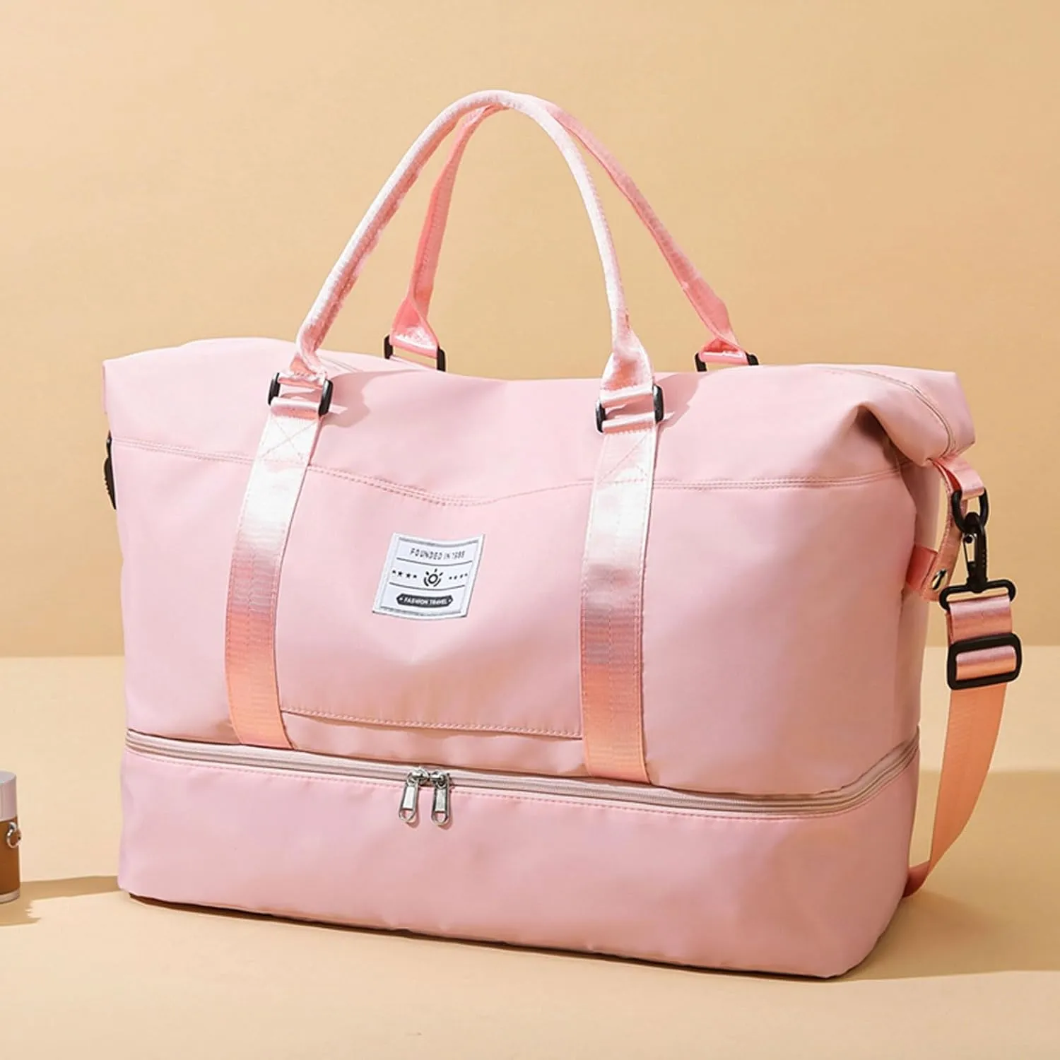 Valleycomfy Travel Duffel Bags with Shoes Compartment,Large Travel Duffel Bag,Weekender Overnight Bag with Toiletry Bag,Pink
