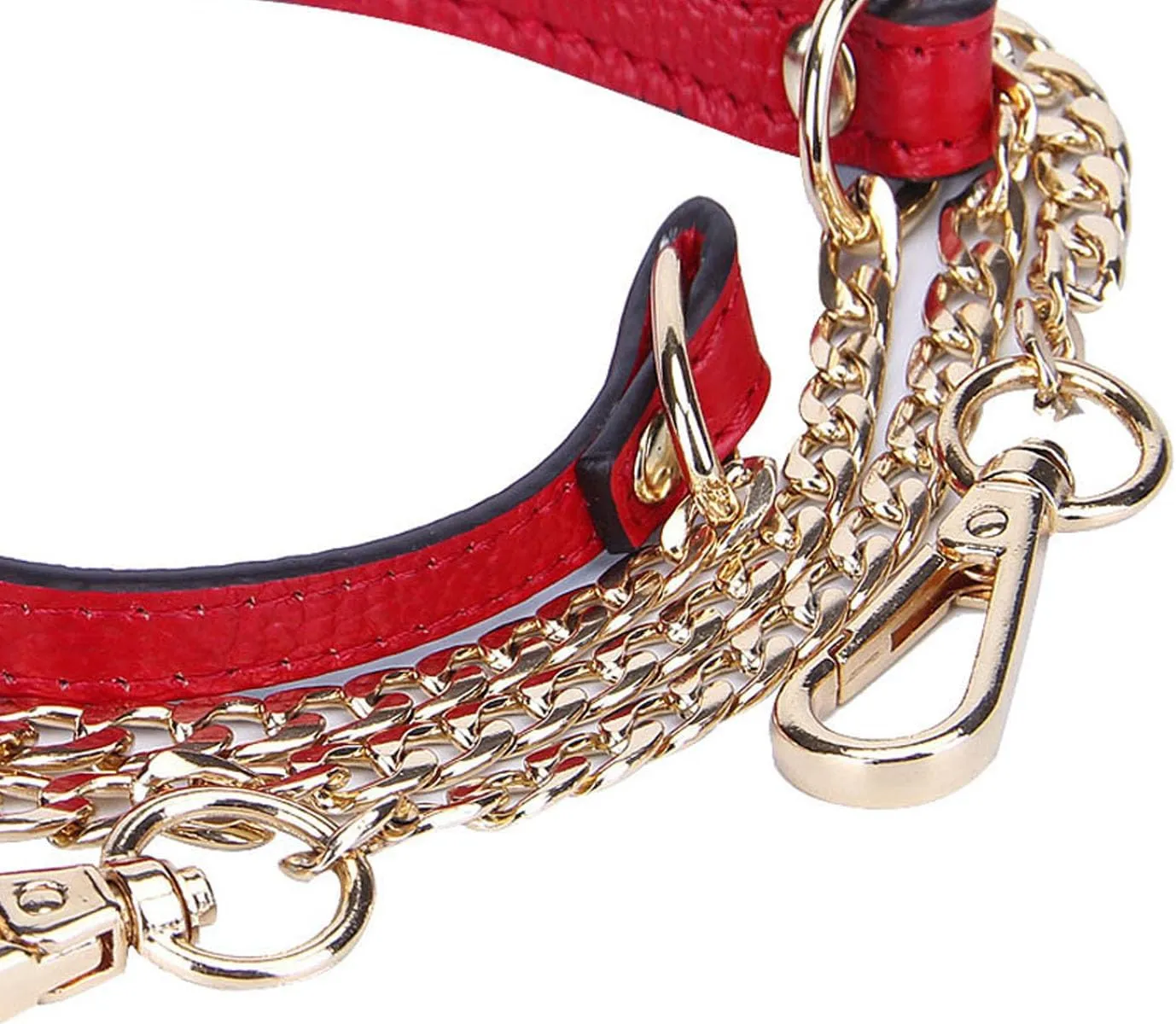 VanEnjoy 12MM Replacement Chain & Genuine Leather Shoulder Crossbody Straps for Handbags Purse Bags (Black) (Red)