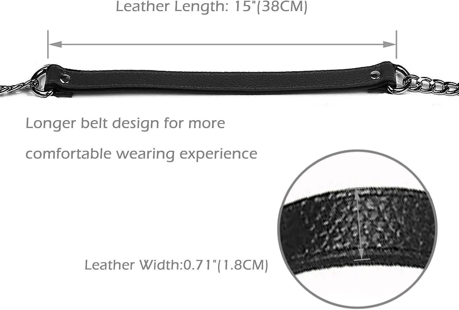 VanEnjoy 18MM Replacement Chain & Genuine Leather Shoulder Crossbody Straps for Handbags Purse Bags -Extended Version(Black-Gun Metal)