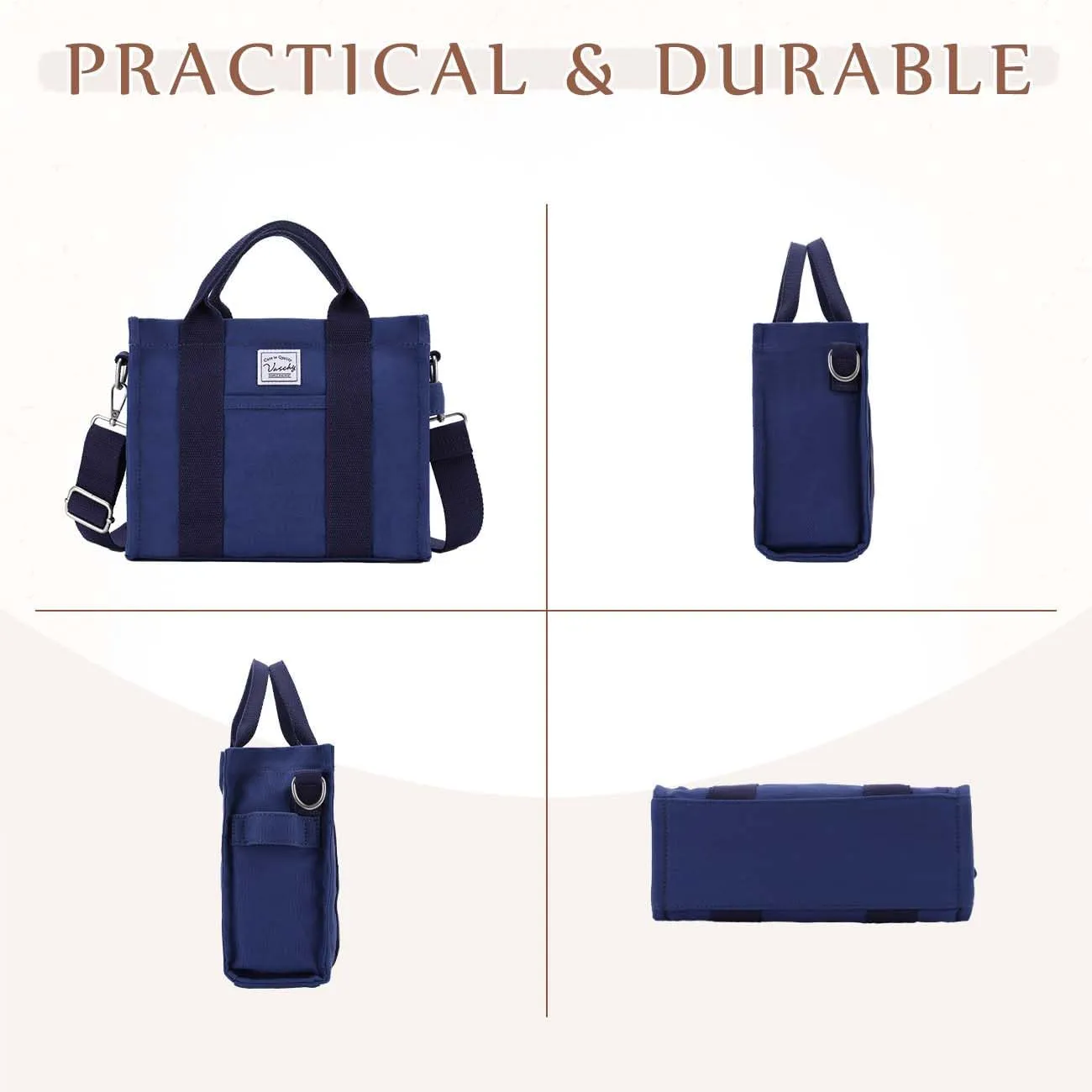 VASCHY Canvas Tote bag, Casual Reusable Work Totes for Women Teachers with Zippers Pockets Crossbody Shoulder Bag Purse