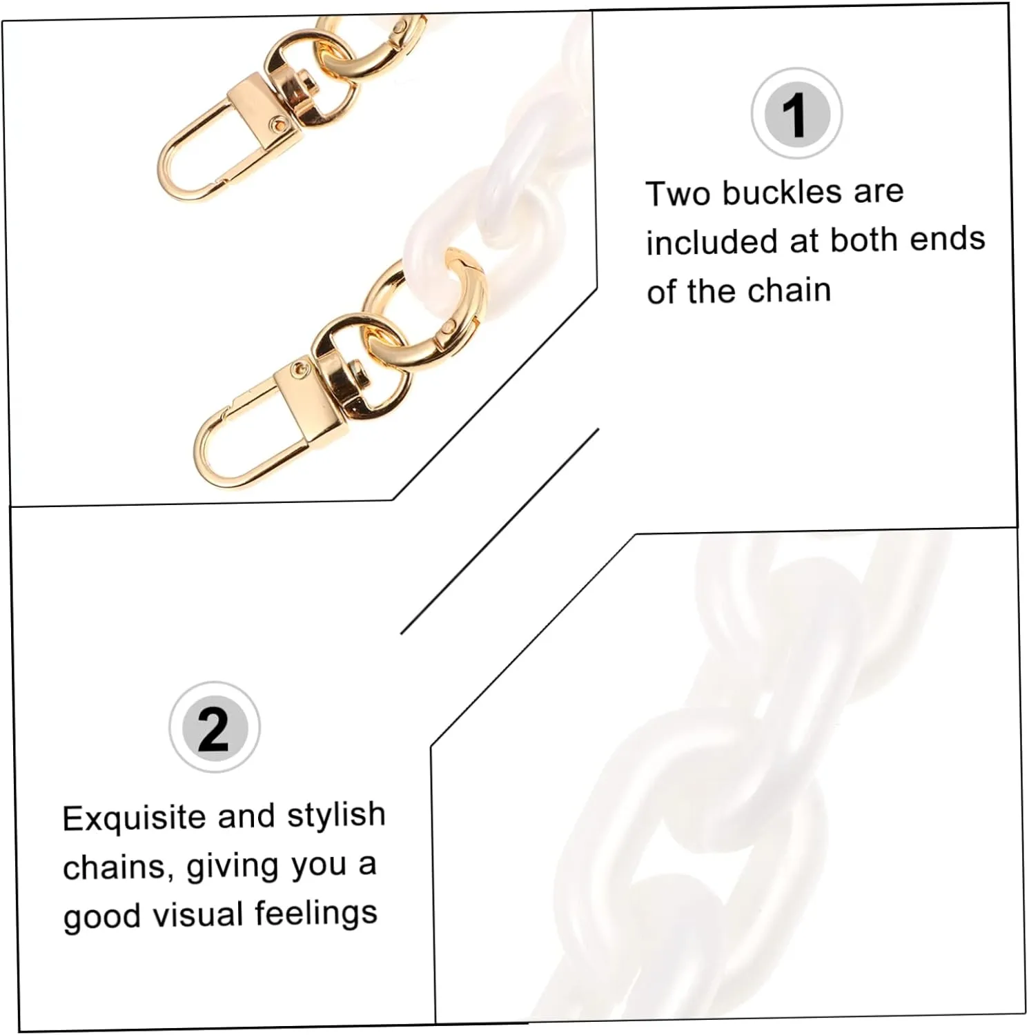 Veemoon Metal Buckles White Resin Shoulder Bag Chain Durable Replacement Strap for Handbags Lightweight Purse Accessory Stylish Design for Everyday Use
