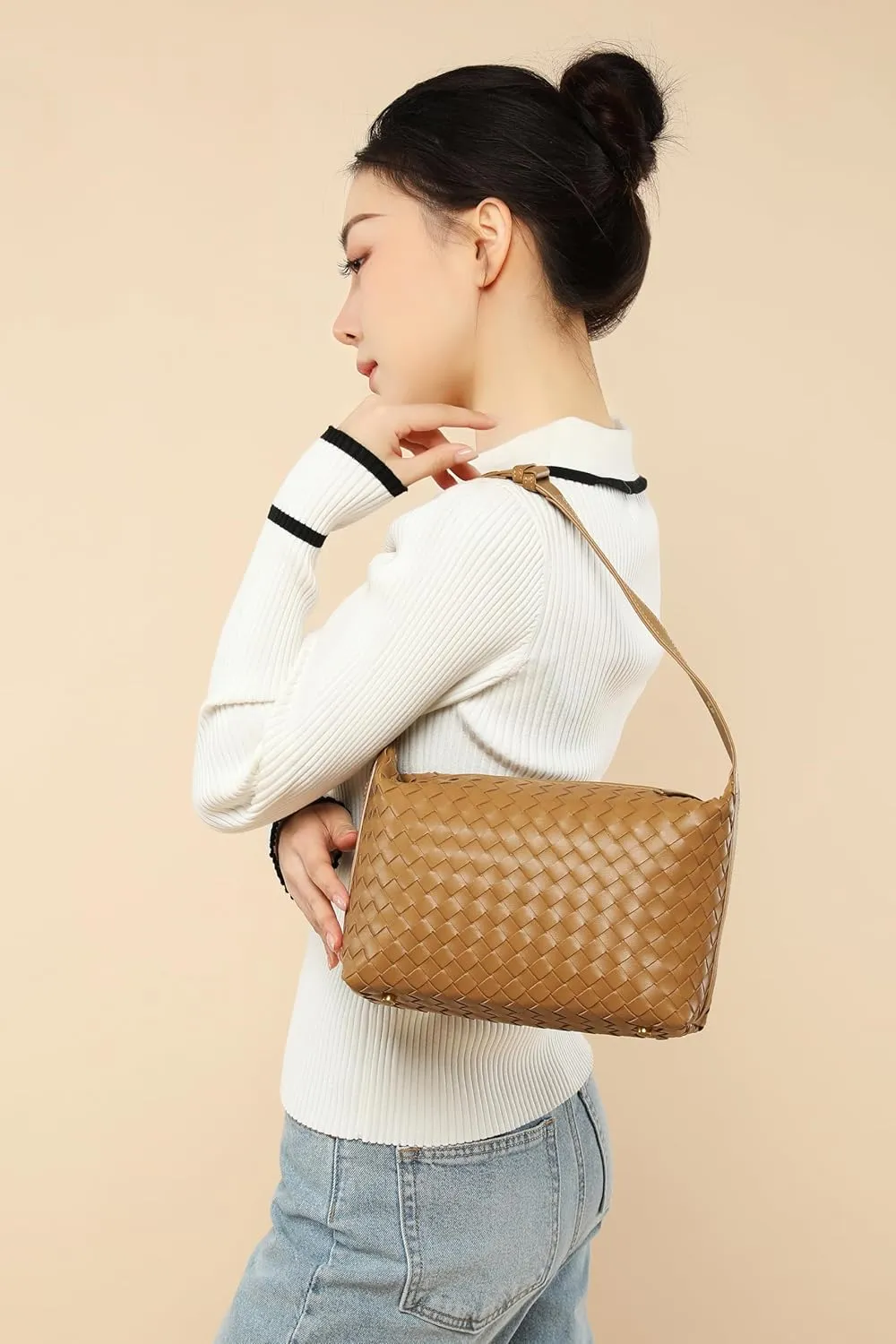 Vegan Leather Woven Tote Handbag, Top-handle Shoulder Bag, Pure Underarm Purse, Clutch, Braided
