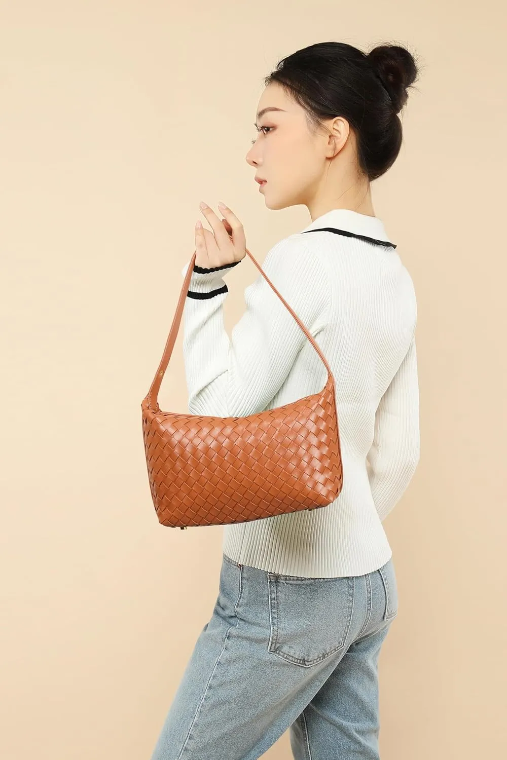 Vegan Leather Woven Tote Handbag, Top-handle Shoulder Bag, Pure Underarm Purse, Clutch, Braided