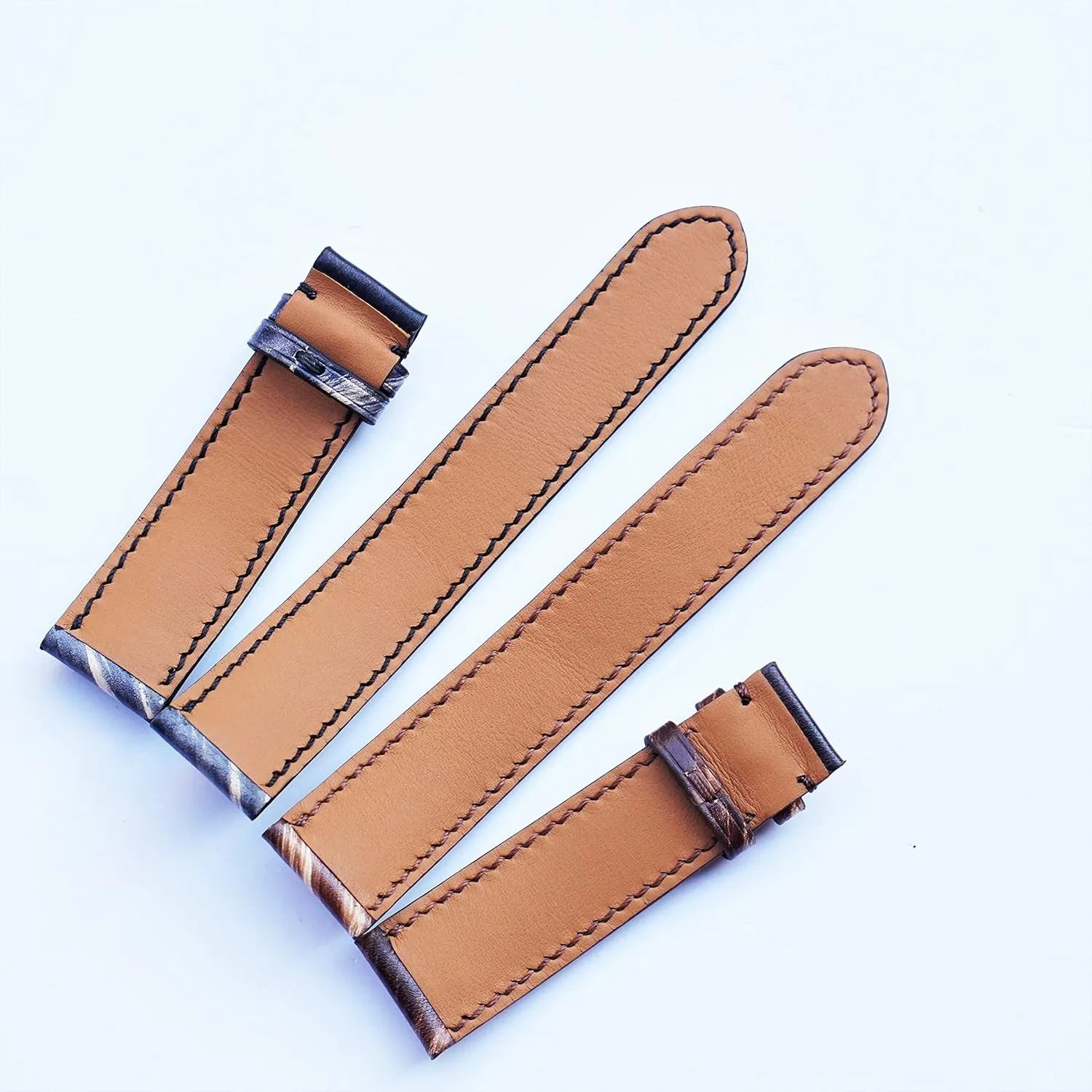 Vegetabele tanned leather watch band Patina style, Full Grain Cow leather watch strap (14mm, Steel Tang Buckle)
