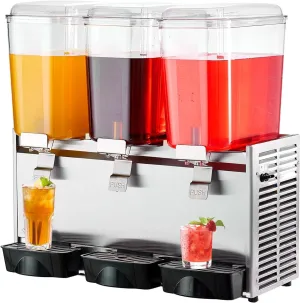 VEVOR Commercial Beverage Dispenser, 14.25 Gal 18L 3 Tanks Ice Tea Drink Machine, 680W 304 Stainless Steel Juice Dispenser with 41℉-53.6℉ Thermostat Controller, for Cold Drink Restaurant Hotel Party