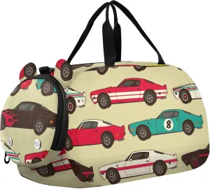 Vintage Car Racecar Sports Duffle Bag for Girls Boys, Gym Bag with Shoe Compartment, Kids Travel Overnight Weekender Shoulder Bag