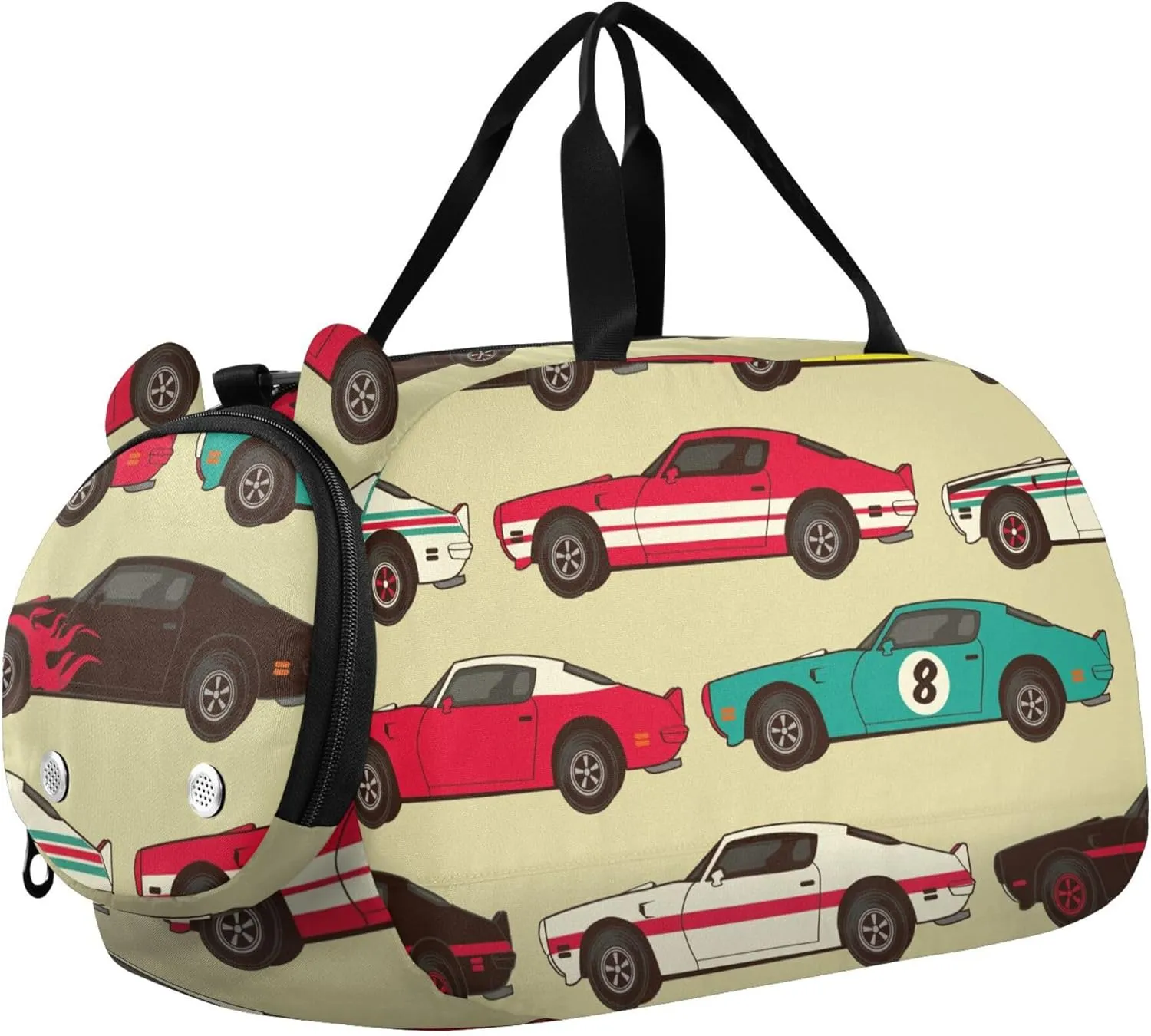 Vintage Car Racecar Sports Duffle Bag for Girls Boys, Gym Bag with Shoe Compartment, Kids Travel Overnight Weekender Shoulder Bag