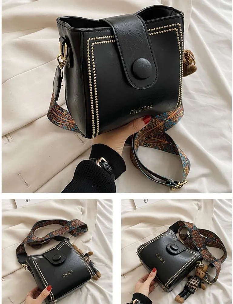 Vintage Fashion Bag With Adjustable Wider Shoulder Strap, Vintage Water Bucket Bag, Square Crossbody Small Bags for Women