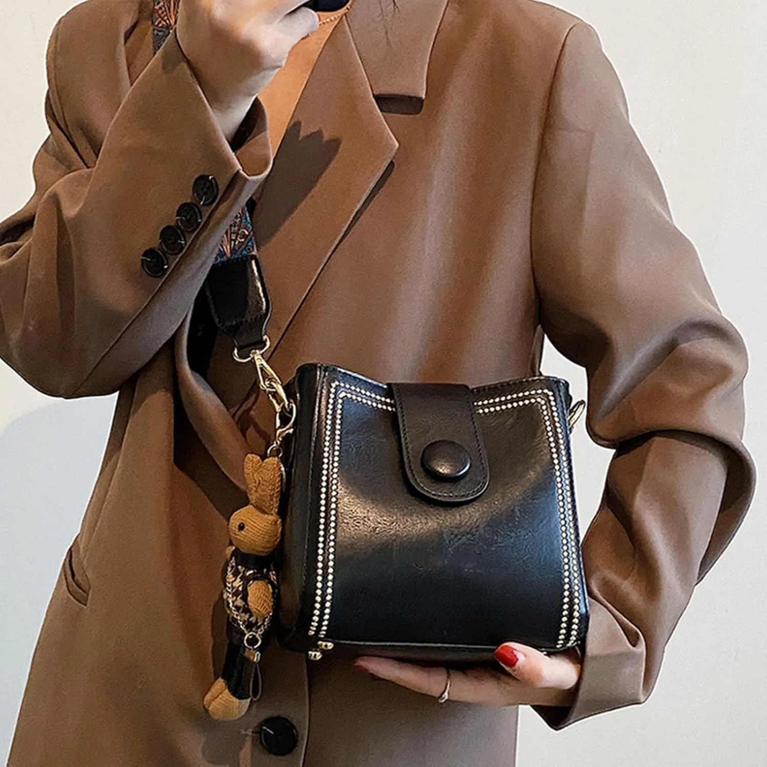 Vintage Fashion Bag With Adjustable Wider Shoulder Strap, Vintage Water Bucket Bag, Square Crossbody Small Bags for Women