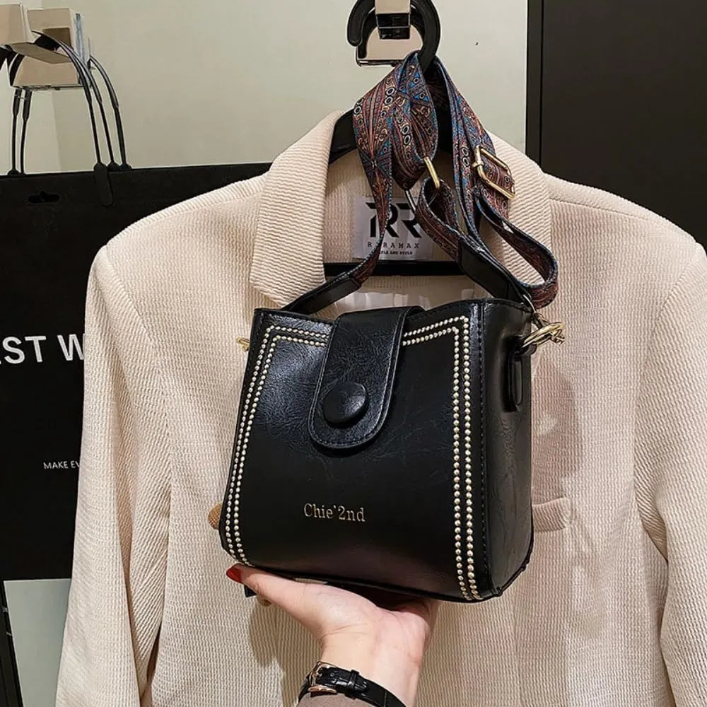 Vintage Fashion Bag With Adjustable Wider Shoulder Strap, Vintage Water Bucket Bag, Square Crossbody Small Bags for Women