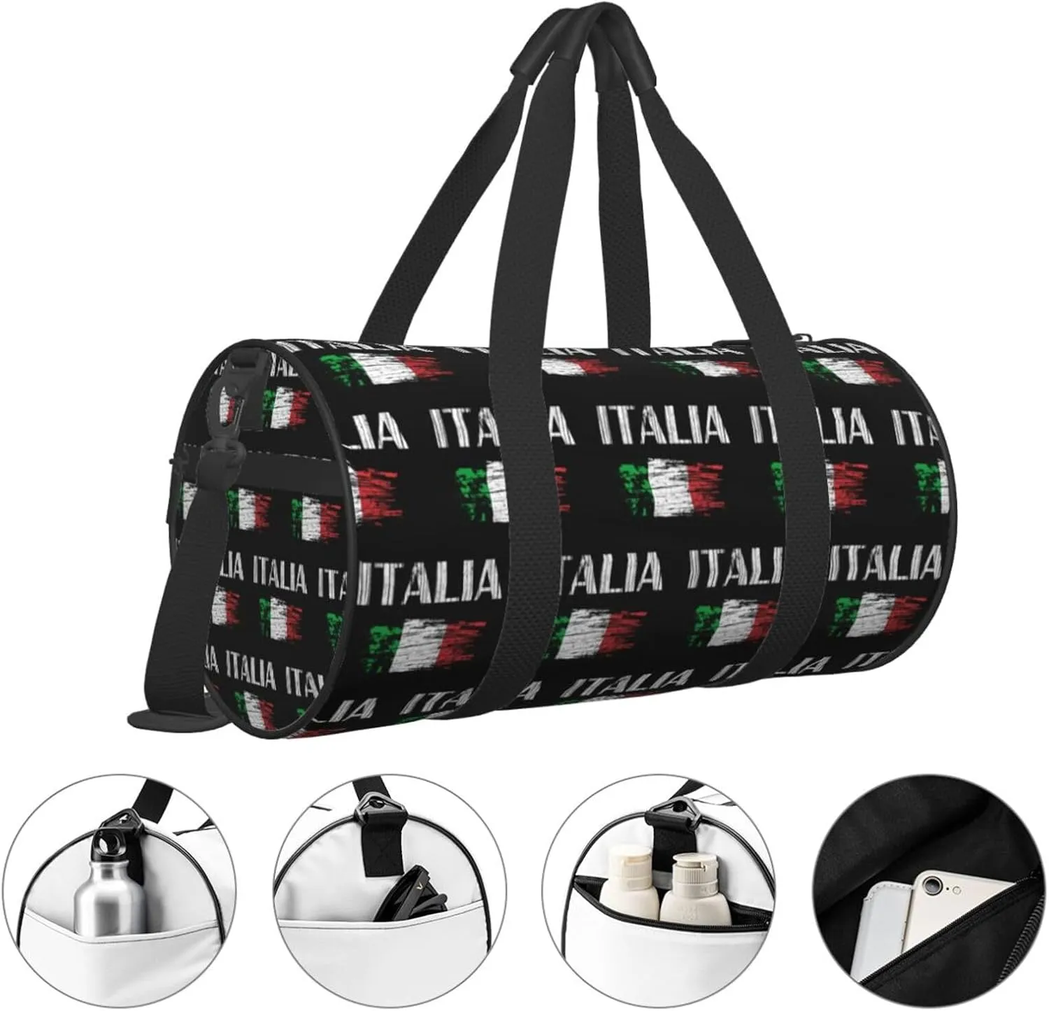 Vintage Italia Italy Italian Flag Round Travel Duffel Bag Large Capacity Gym Sports Bags for Hiking Vacation Trips