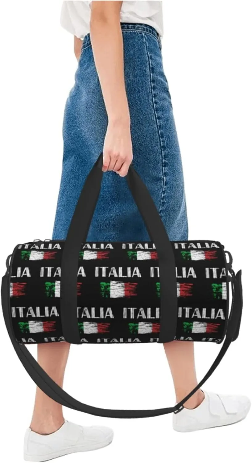 Vintage Italia Italy Italian Flag Round Travel Duffel Bag Large Capacity Gym Sports Bags for Hiking Vacation Trips