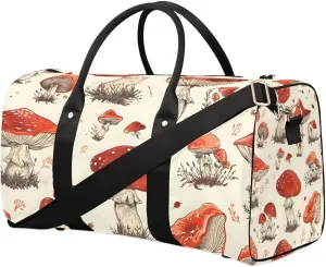 Vintage Mushroom Travel Duffel Bag for Women Men Waterproof Foldable Overnight Weekender Bag Large Capacity Sports Gym Bag