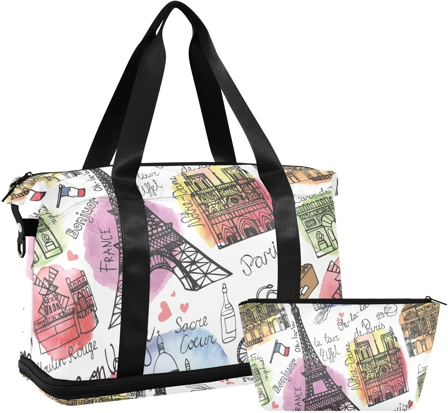 Vintage Paris Travel Duffel Bag for Women Men Gym Bag with Shoe Compartment Wet Pocket Carry On Weekender Overnight Bags for Hospital Gym Travel