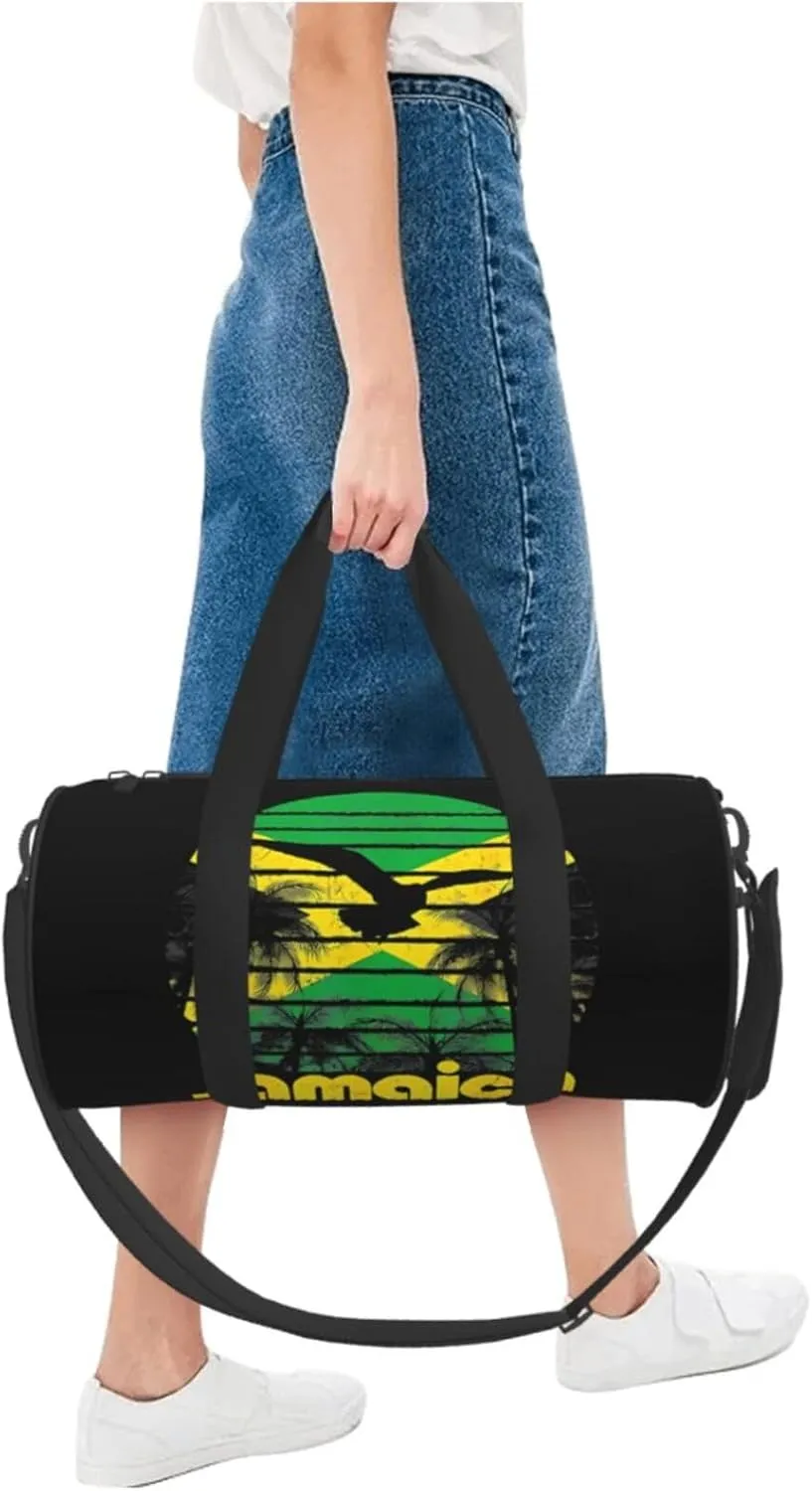 Vintage Retro Jamaica Flag Jamaican Round Travel Duffel Bag Large Capacity Gym Sports Bags for Hiking Vacation Trips