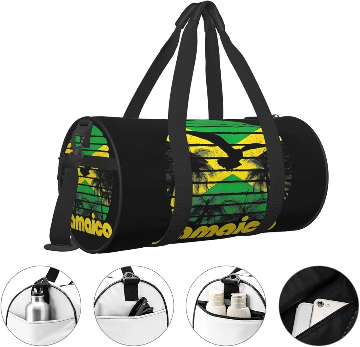 Vintage Retro Jamaica Flag Jamaican Round Travel Duffel Bag Large Capacity Gym Sports Bags for Hiking Vacation Trips