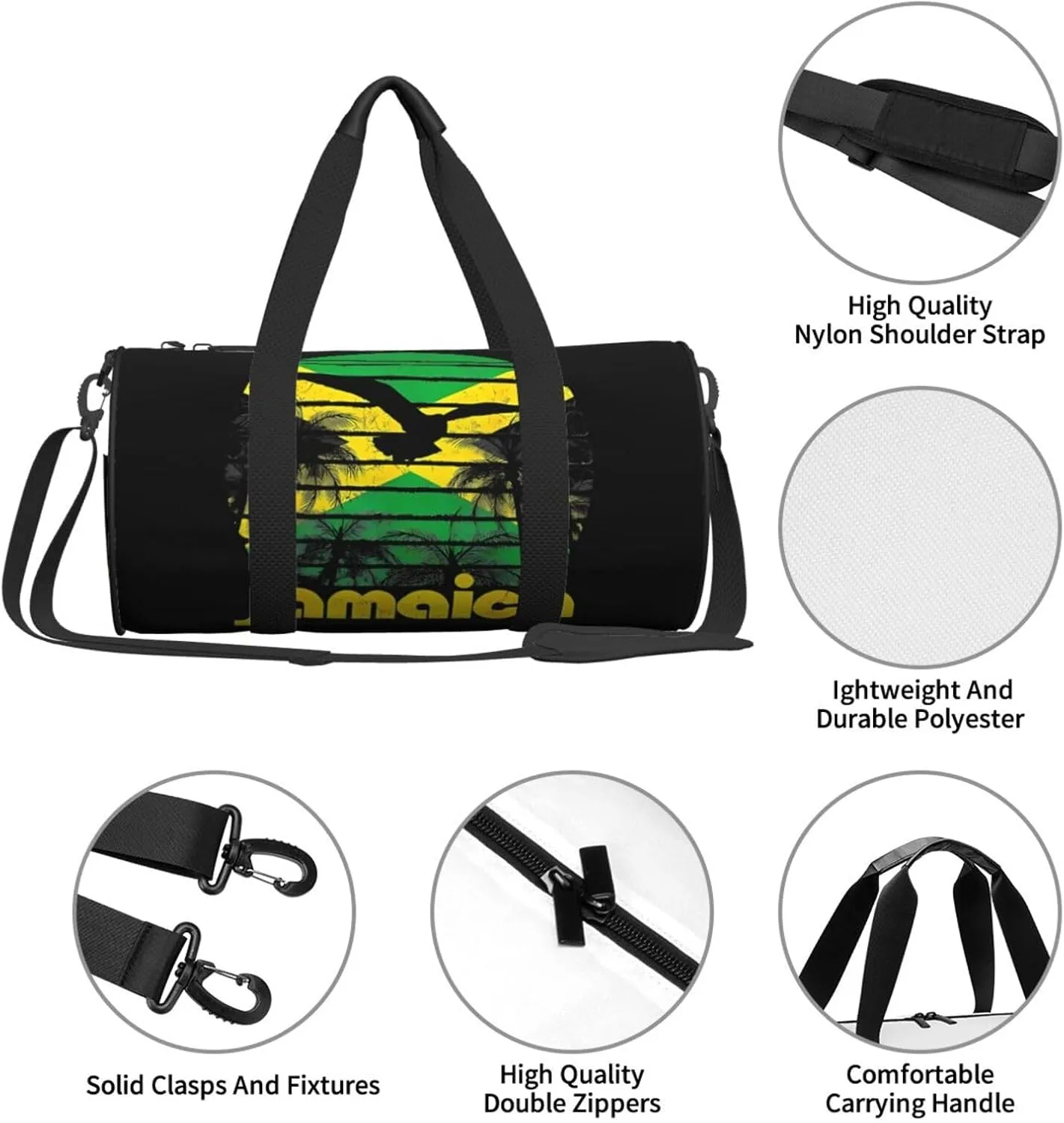Vintage Retro Jamaica Flag Jamaican Round Travel Duffel Bag Large Capacity Gym Sports Bags for Hiking Vacation Trips