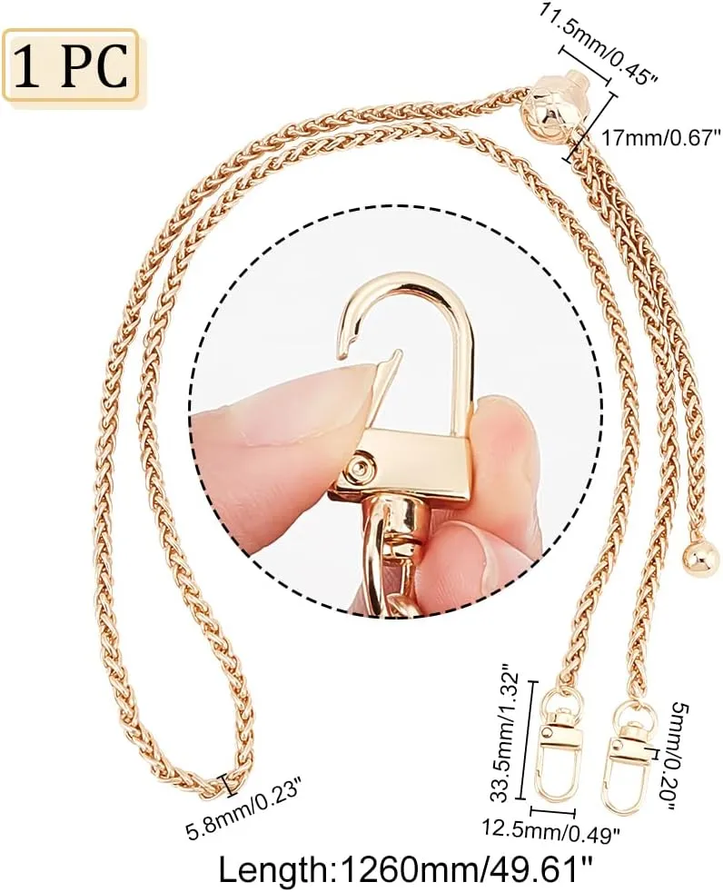 WADORN Metal Purse Chain Strap, 49.6 Inch Adjustable Shoulder Chain Strap Replacement Women CrossBody Bag Chain with Ball Bead Adjuster Alloy Bag Chain Strap for Handbag Hobo Bag Clutches, Light Gold