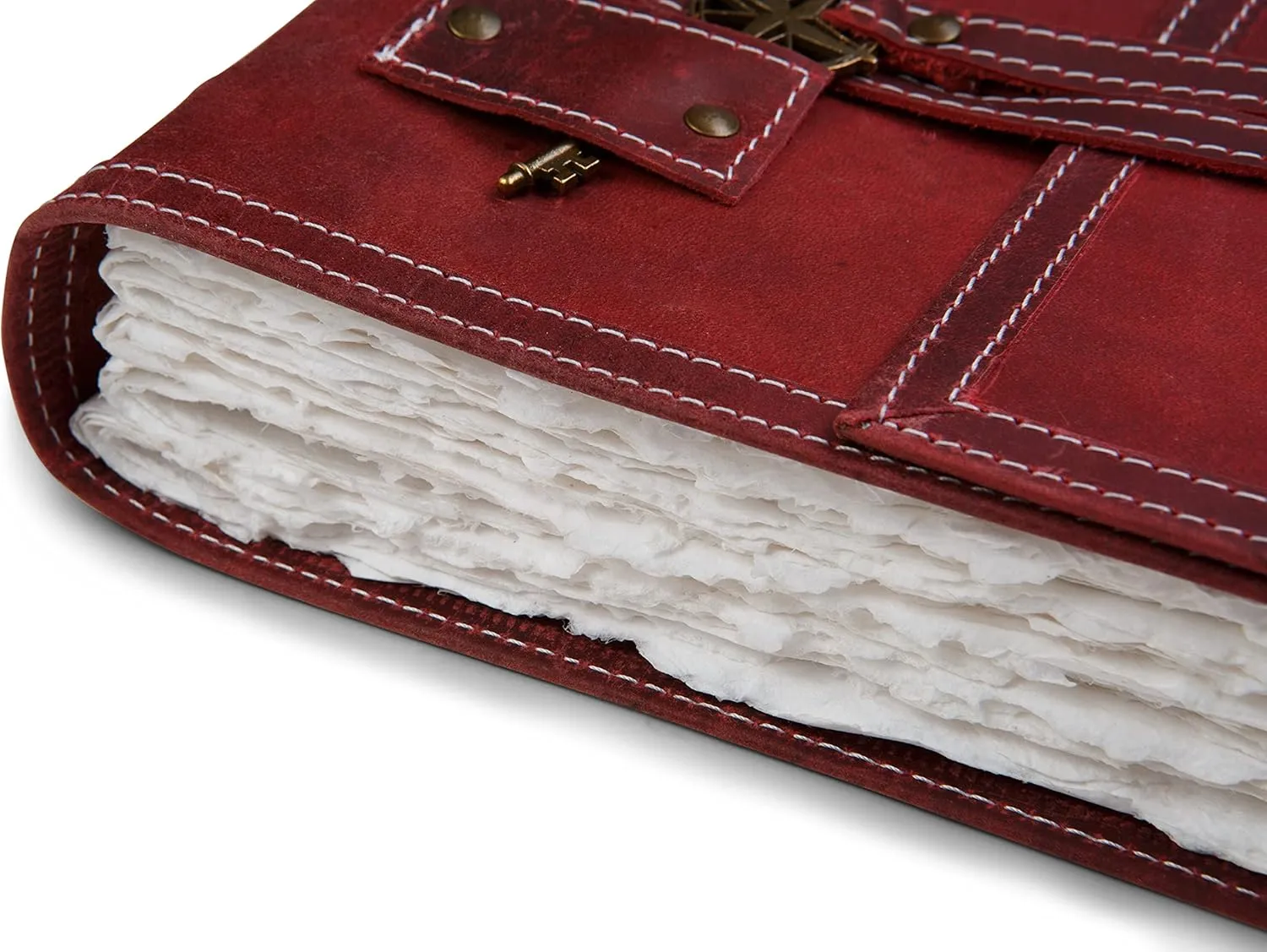 Wanderings Red Leather Watercolor Journal - 8x10 - Genuine Leather Art Journal with Handmade Deckle Edge Paper - 350 GSM Cold Press Paper - Scrapbook, Watercolor Album, Sketchbook, Drawing Pad