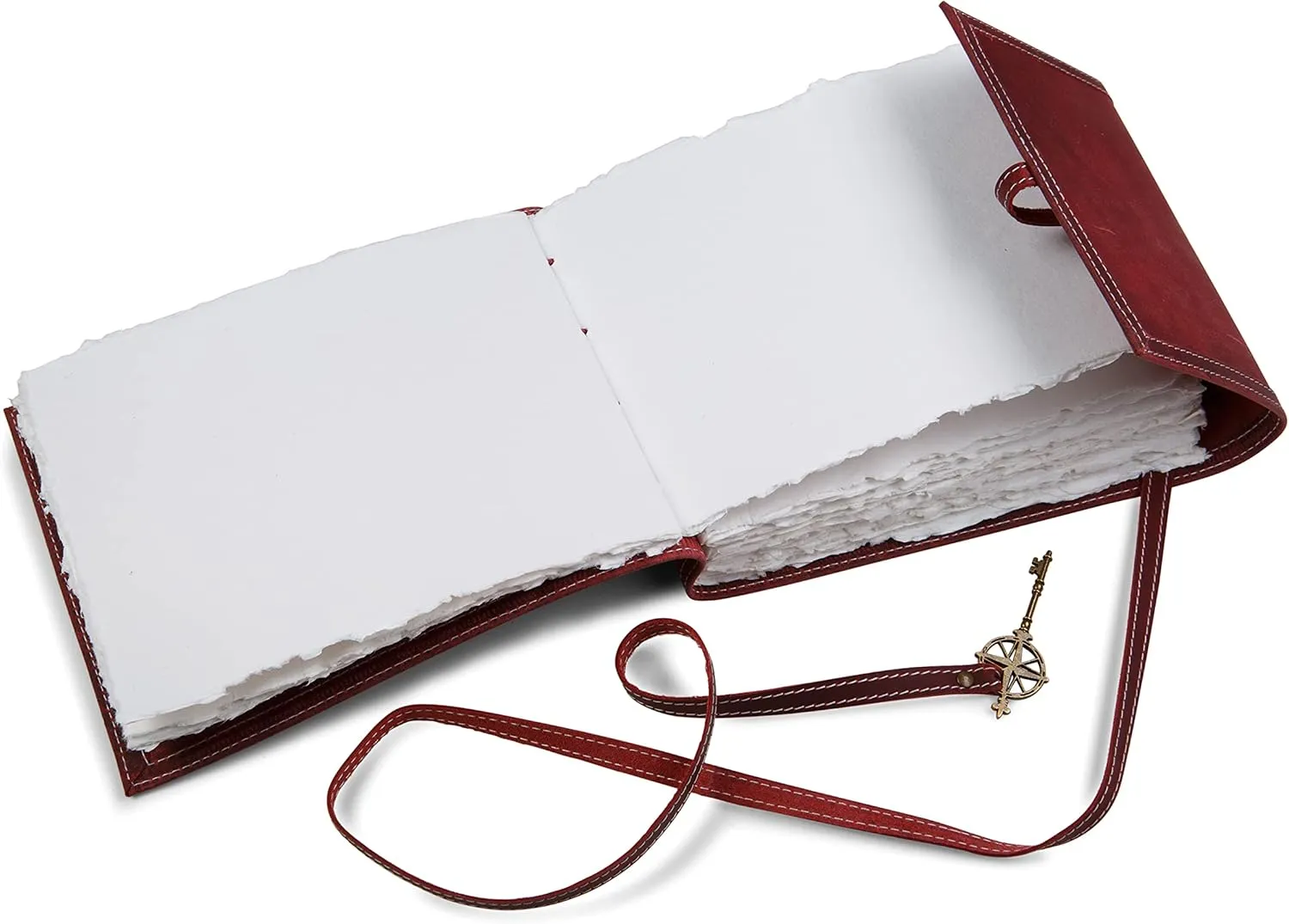 Wanderings Red Leather Watercolor Journal - 8x10 - Genuine Leather Art Journal with Handmade Deckle Edge Paper - 350 GSM Cold Press Paper - Scrapbook, Watercolor Album, Sketchbook, Drawing Pad