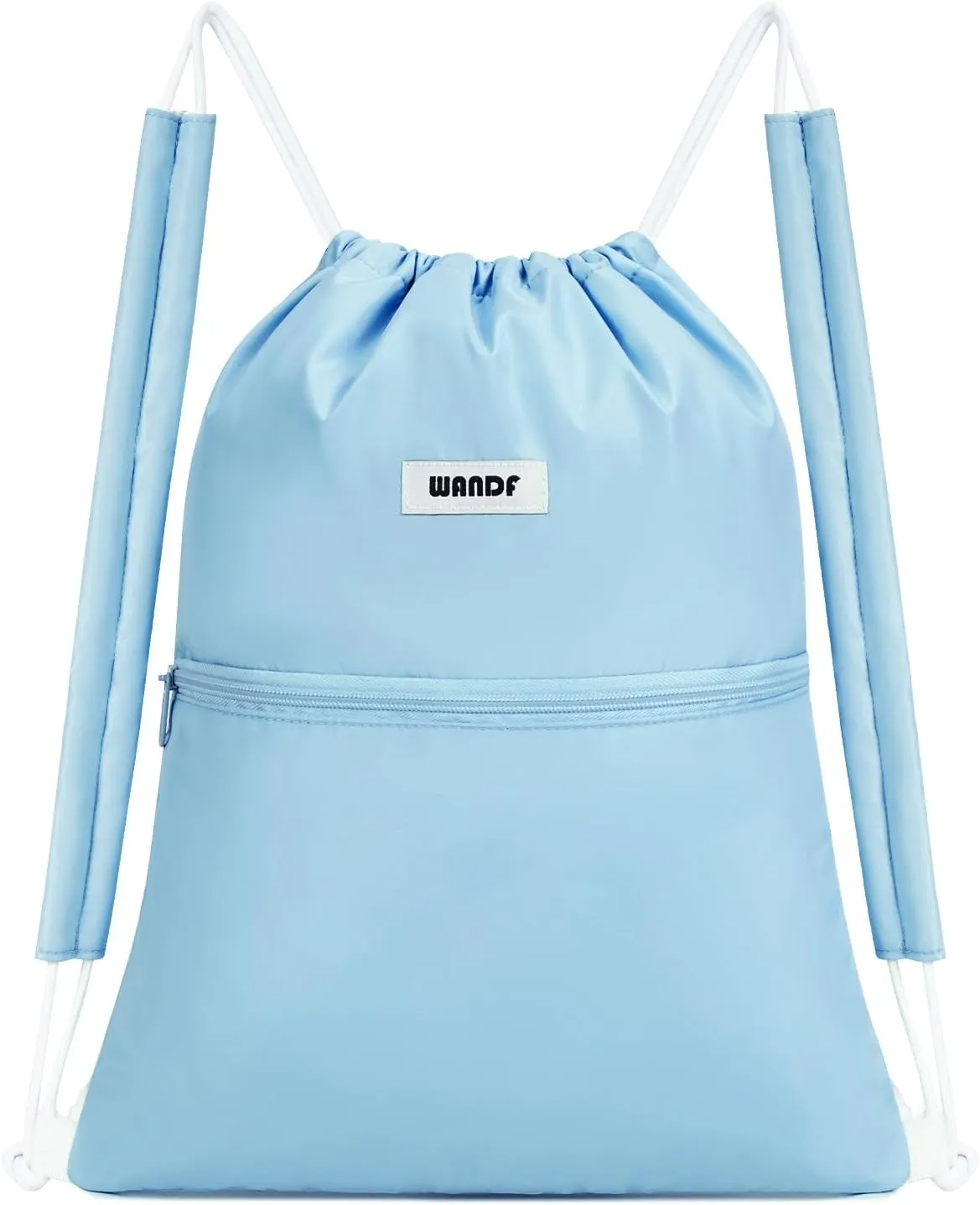 WANDF Drawstring Backpack Sports Gym Bag with Shoulder Pads Water Resistant String Bag Cinch Bag for Women Men (Light Blue)