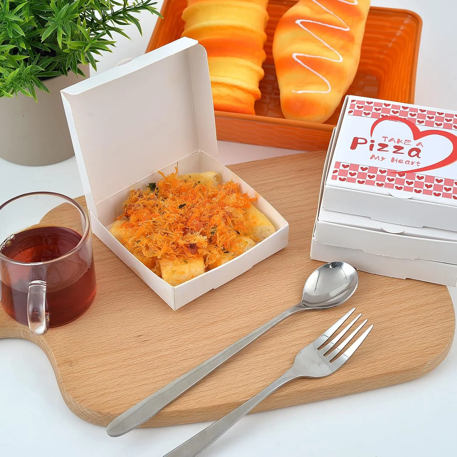 WANGDEFA 50 Pcs Mini Pizza Boxes 3.5 x 3.5 Square Cardboard Mini Pizza Box for Celebrations Party Favors Christmas Birthdays Valentines Day Weddings
