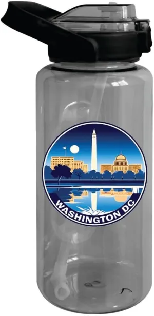 Washington DC Design A Souvenir 64 oz Large Water Bottle with Screw-on Top and Straw 4-Pack