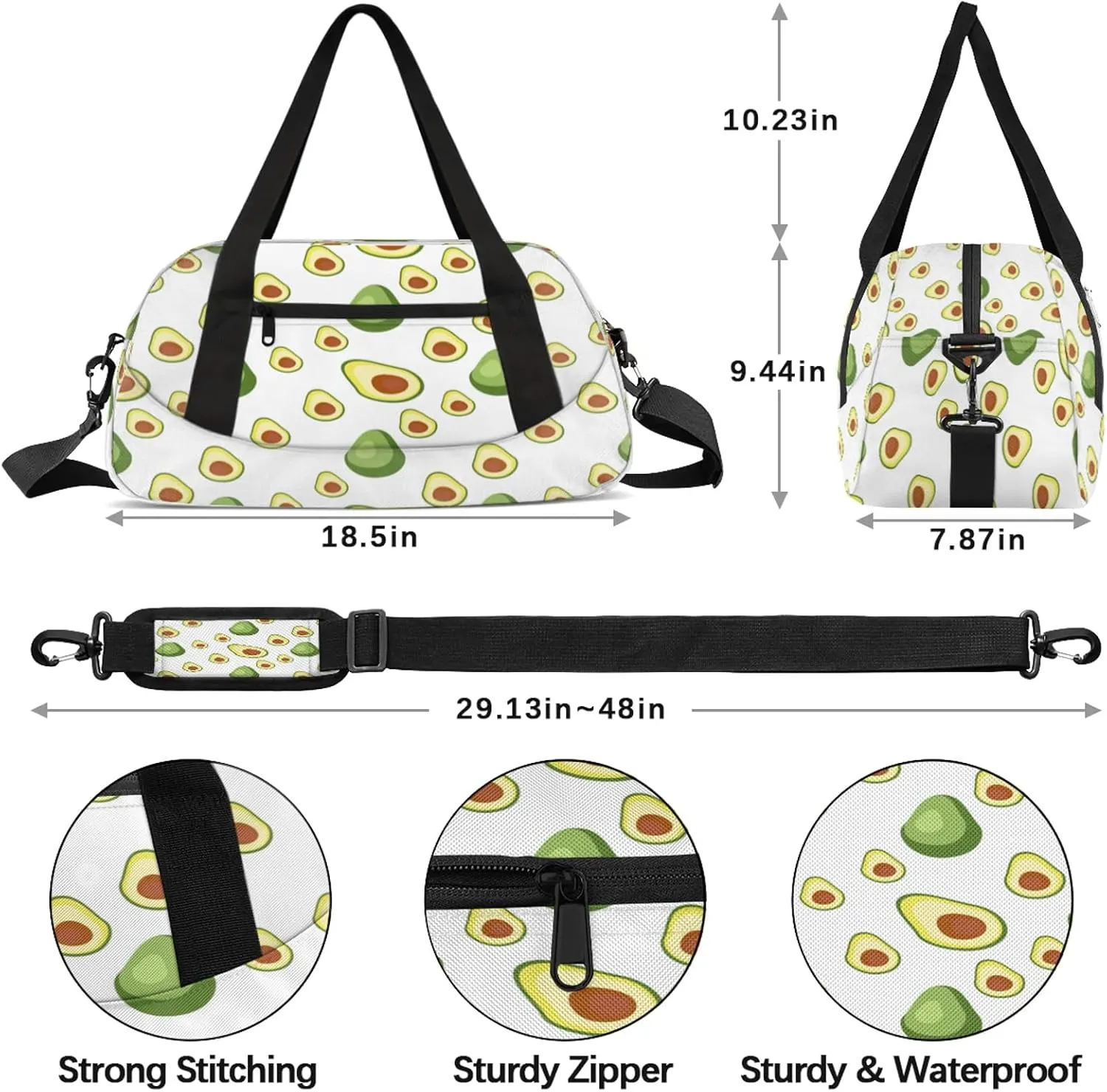 Watercolor Avocado Pattern Kids Duffel Bag Lightweight Waterproof Sports Gym Bag with Front Zipper Pocket Foldable Weekender Overnight Bag for School Practice Gymnastic Ballet