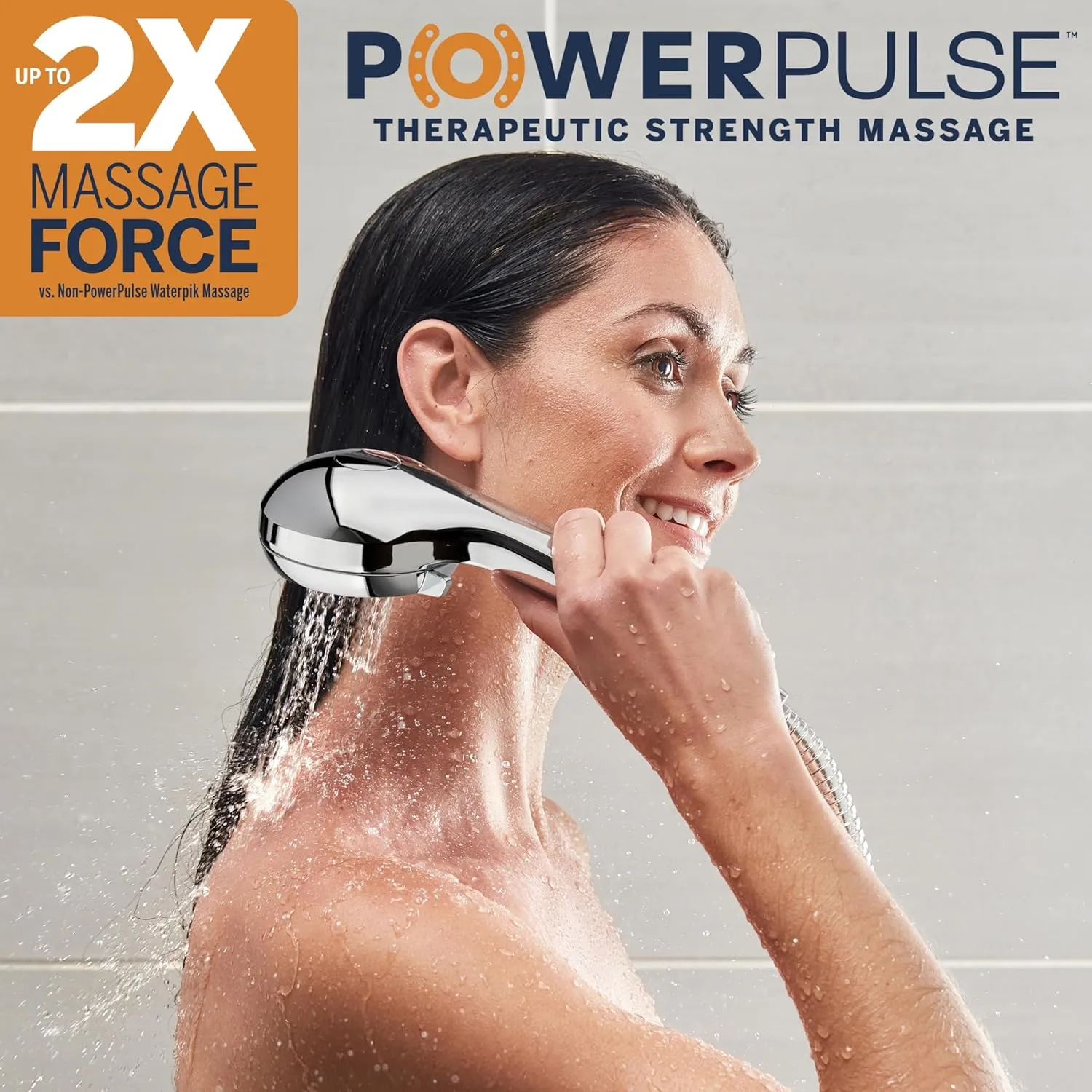Waterpik High Pressure Hand Held Shower Head With Hose, PowerPulse Massage 6-Mode, Chrome XAL-643ME