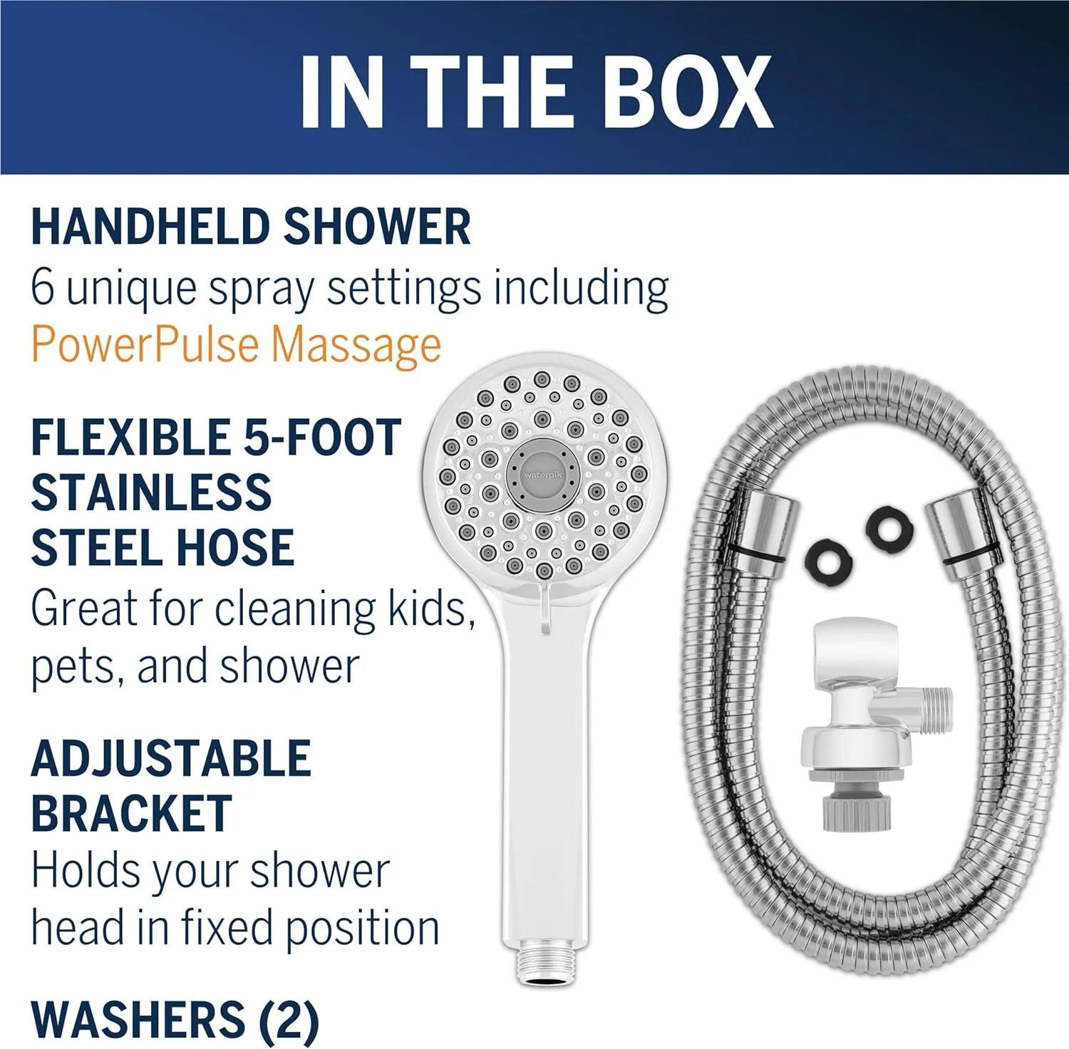 Waterpik High Pressure Hand Held Shower Head With Hose, PowerPulse Massage 6-Mode, Chrome XAL-643ME