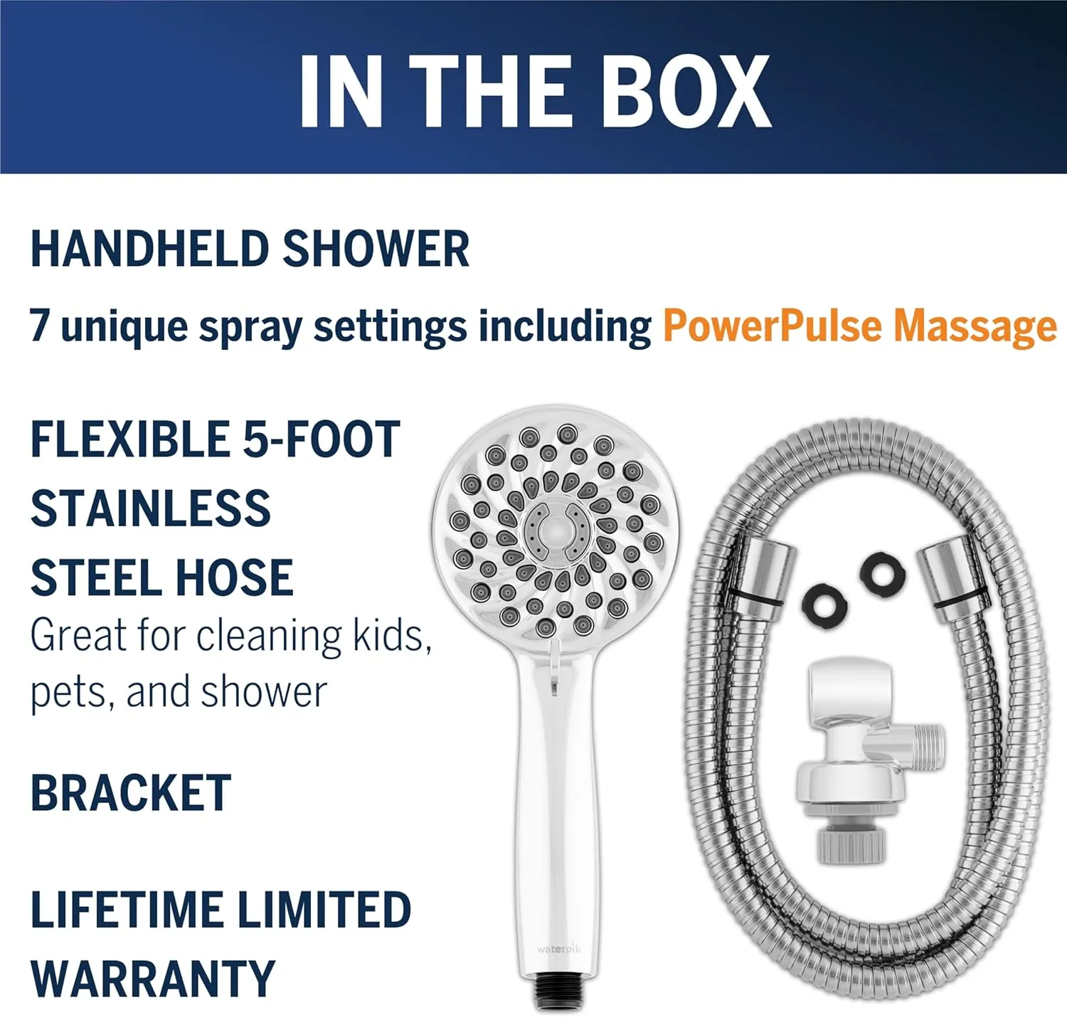 Waterpik High Pressure Hand Held Shower Head With Hose, PowerPulse Massage 7-Mode, Chrome XPB-763ME