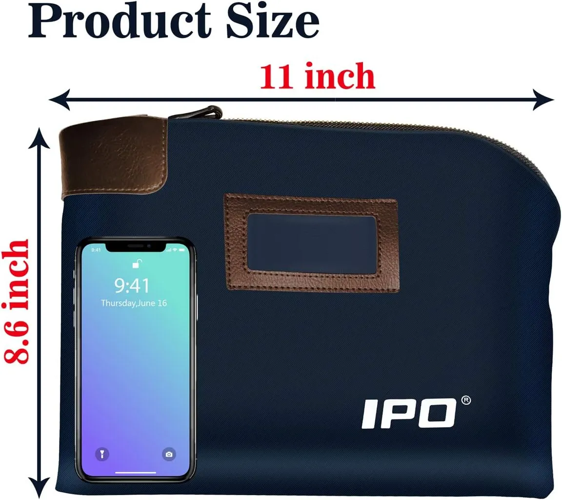 Waterproof Cash Bag with Lock and 2 Keys, 11 x 8.6 Inches, Canvas Documents Bag, Money Bank Deposit Bag with Zipper, Durable Leatherette Money Cash Coin Check Wallet Pouch for Men & Women