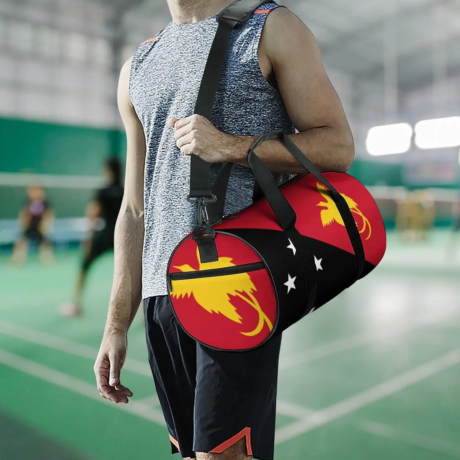 Waterproof Papua New Guinea Flag Gym Bag with Wet Pocket Sports Duffel for Beach Yoga Weekender Travel