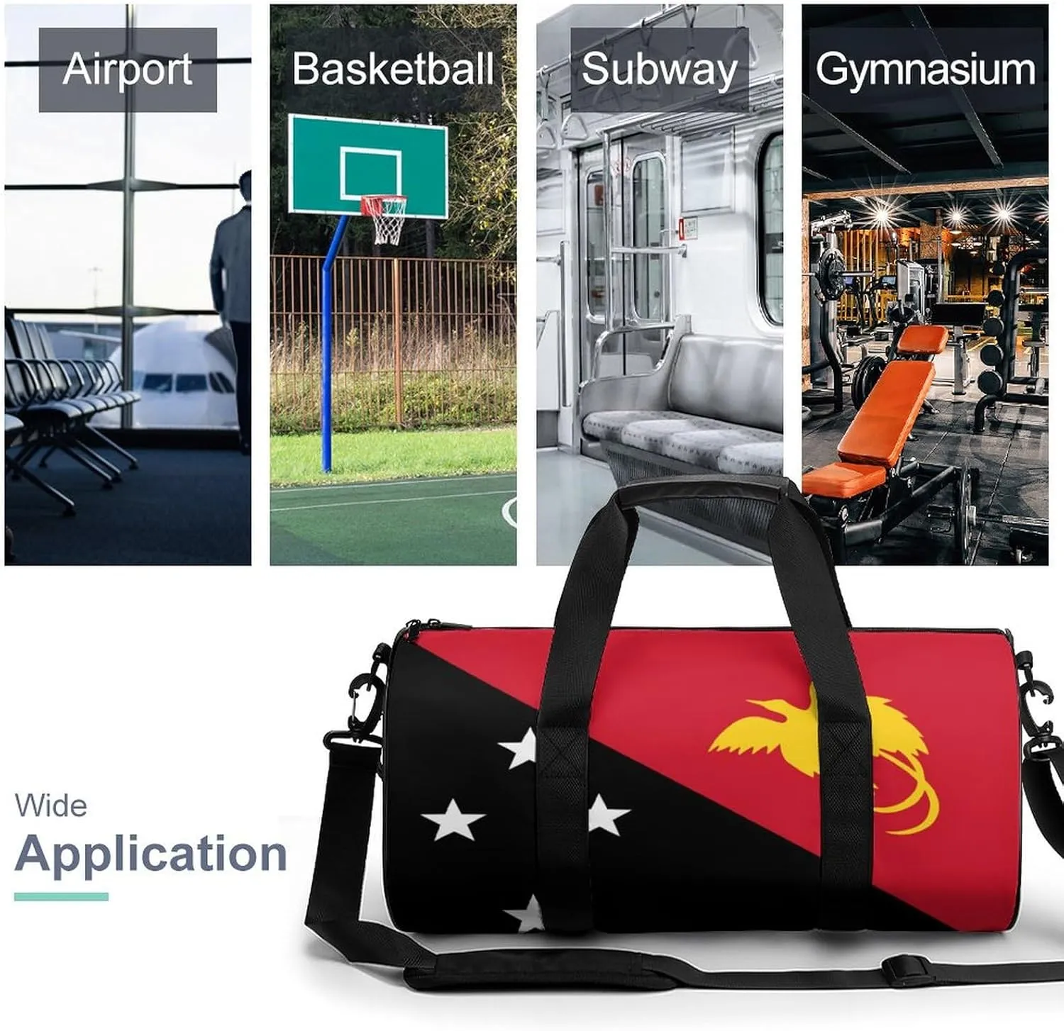 Waterproof Papua New Guinea Flag Gym Bag with Wet Pocket Sports Duffel for Beach Yoga Weekender Travel