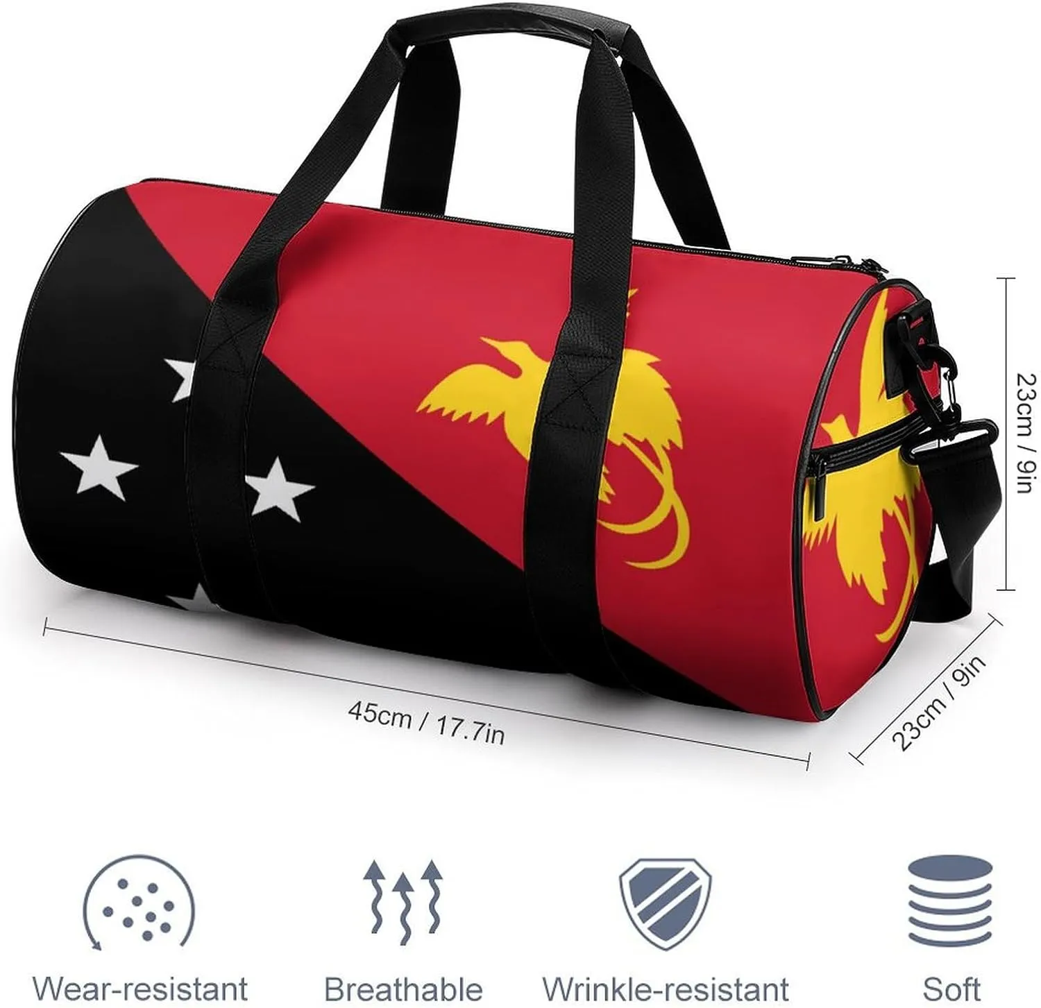 Waterproof Papua New Guinea Flag Gym Bag with Wet Pocket Sports Duffel for Beach Yoga Weekender Travel