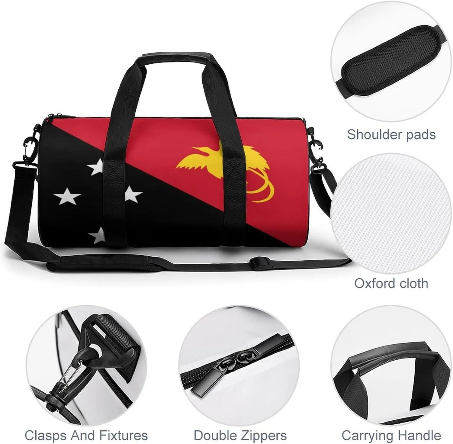 Waterproof Papua New Guinea Flag Gym Bag with Wet Pocket Sports Duffel for Beach Yoga Weekender Travel