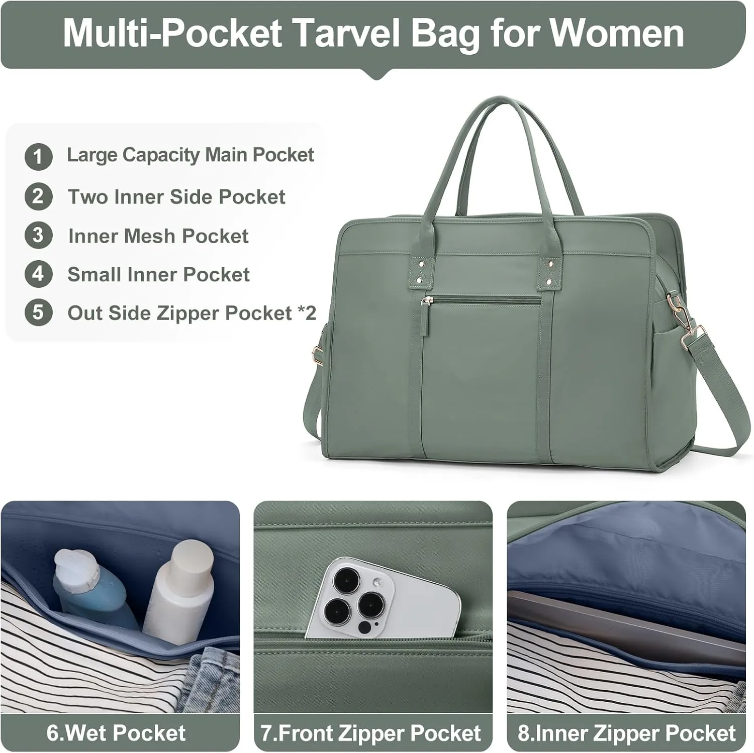 Weekender Bags for Women Travel, Travel Bag with Shoe Compartment, Overnight Duffel Bag with Wet Pocket & Trolley Sleeve