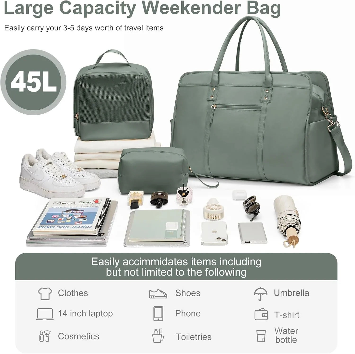 Weekender Bags for Women Travel, Travel Bag with Shoe Compartment, Overnight Duffel Bag with Wet Pocket & Trolley Sleeve