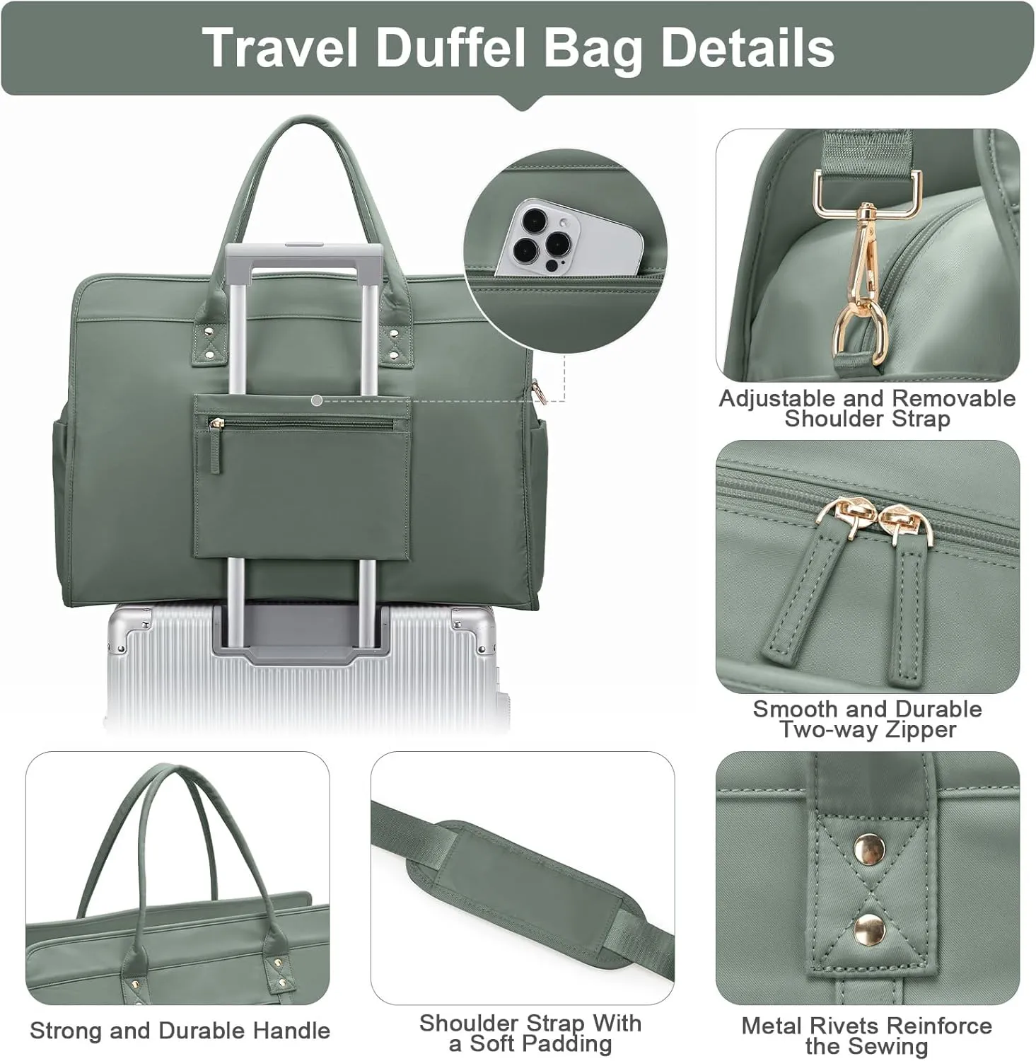 Weekender Bags for Women Travel, Travel Bag with Shoe Compartment, Overnight Duffel Bag with Wet Pocket & Trolley Sleeve