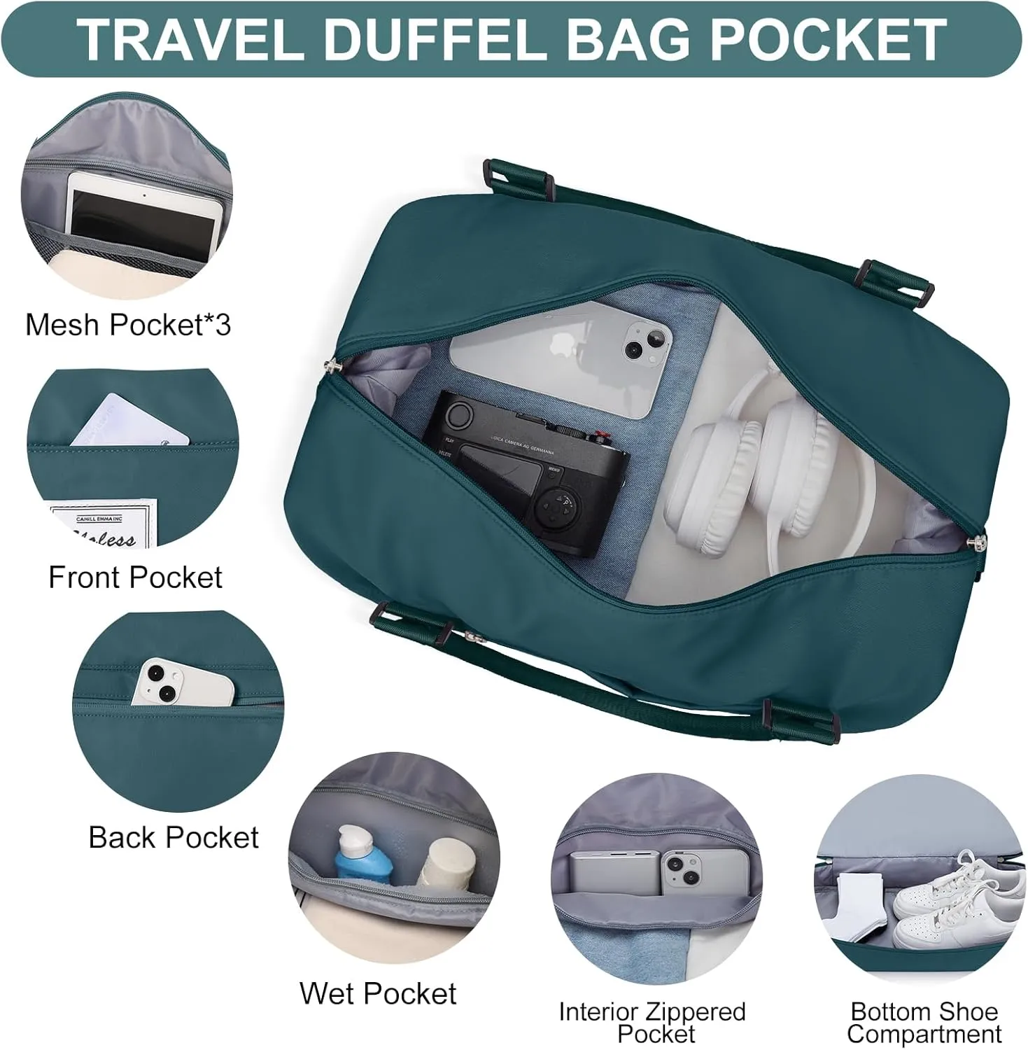 Weekender Bags for Women,Travel Duffle Overnight Bag with Shoe Compartment,Personal Item Carry On Bag,Peacock Blue,Extra Large,3 Pcs Set