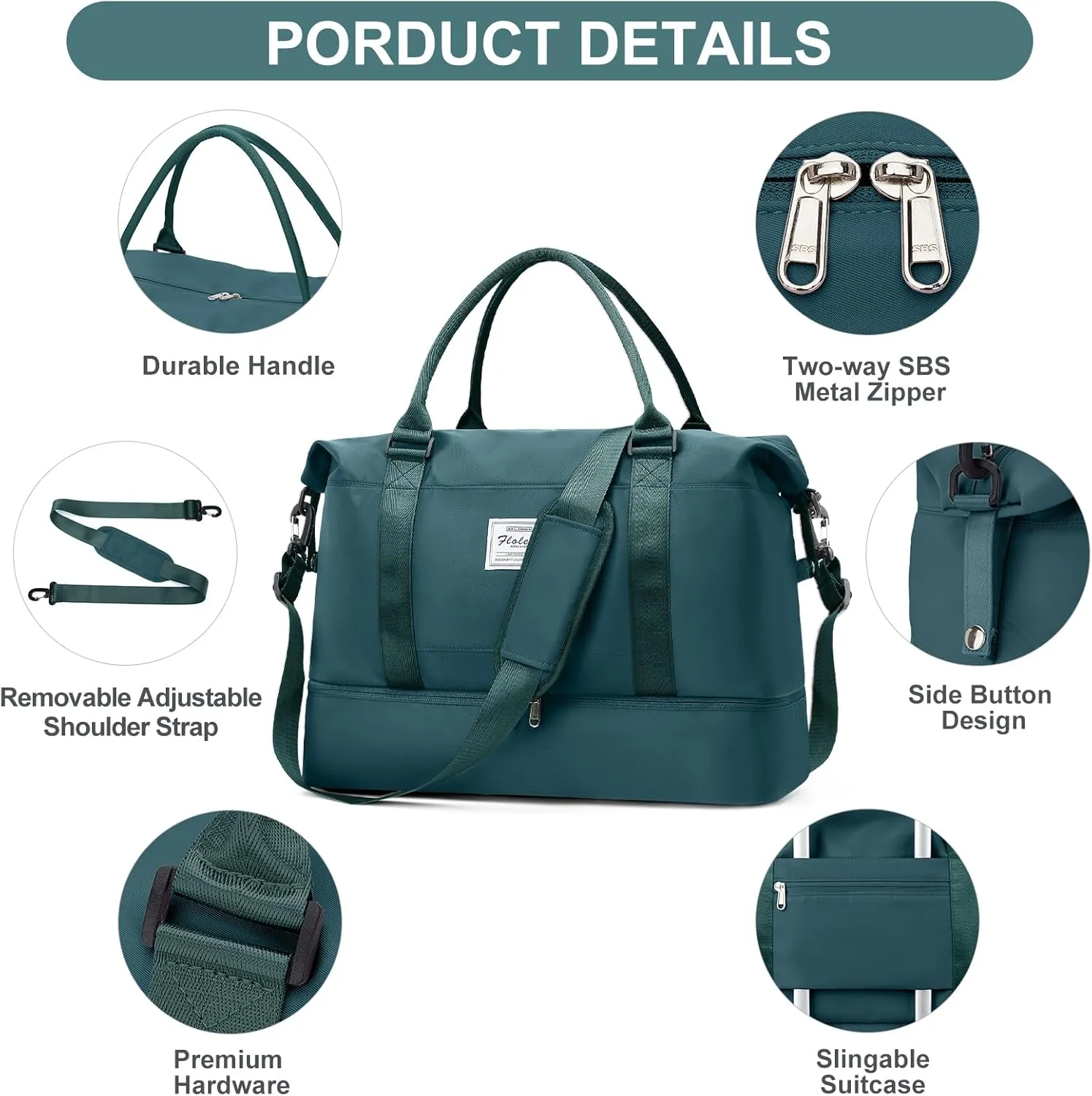 Weekender Bags for Women,Travel Duffle Overnight Bag with Shoe Compartment,Personal Item Carry On Bag,Peacock Blue,Extra Large,3 Pcs Set